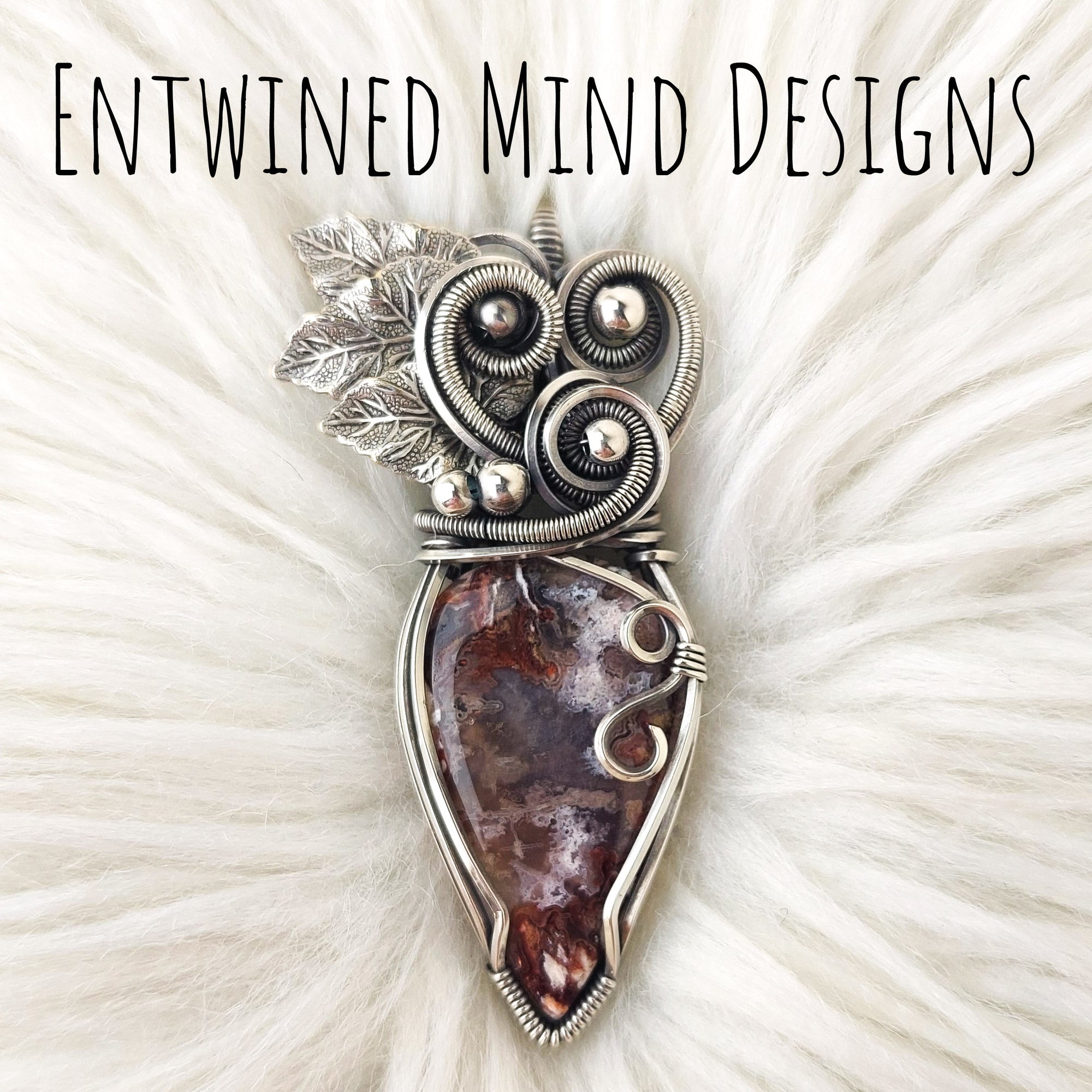 Artisan Cut Idaho Imperial Plume Agate Sterling Silver Statement Pendant