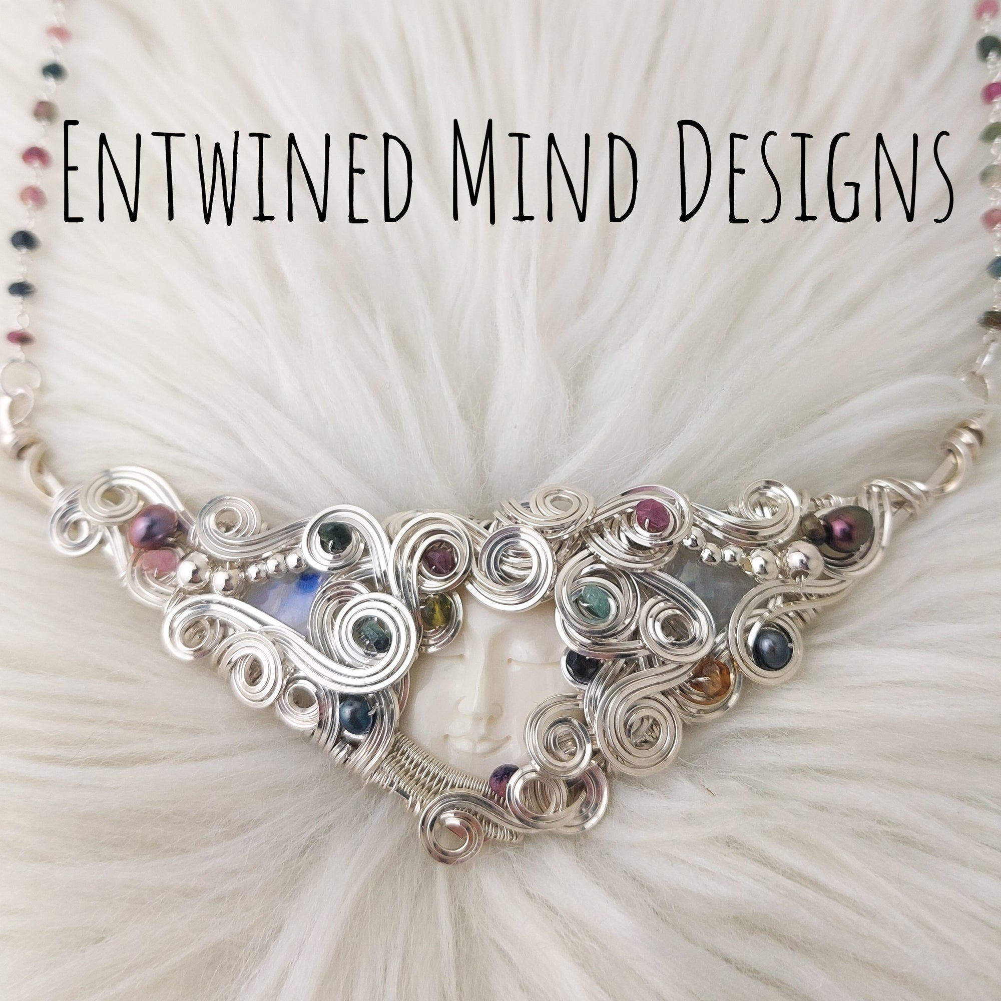 "Goddess of Protection" Sterling Silver Statement Necklace With Tourmaline and Fresh Water Pearl.