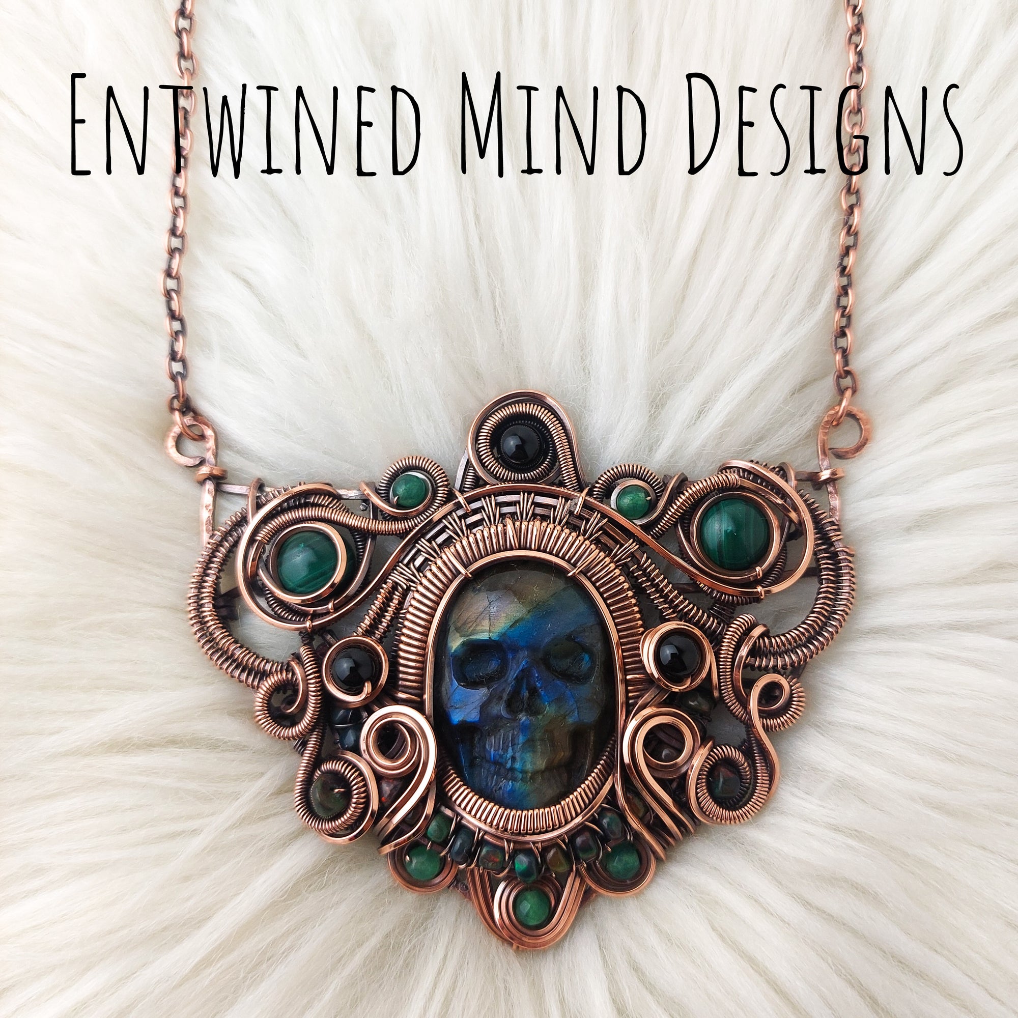 "Treasure Skull" Copper Necklace With Smoked Opals