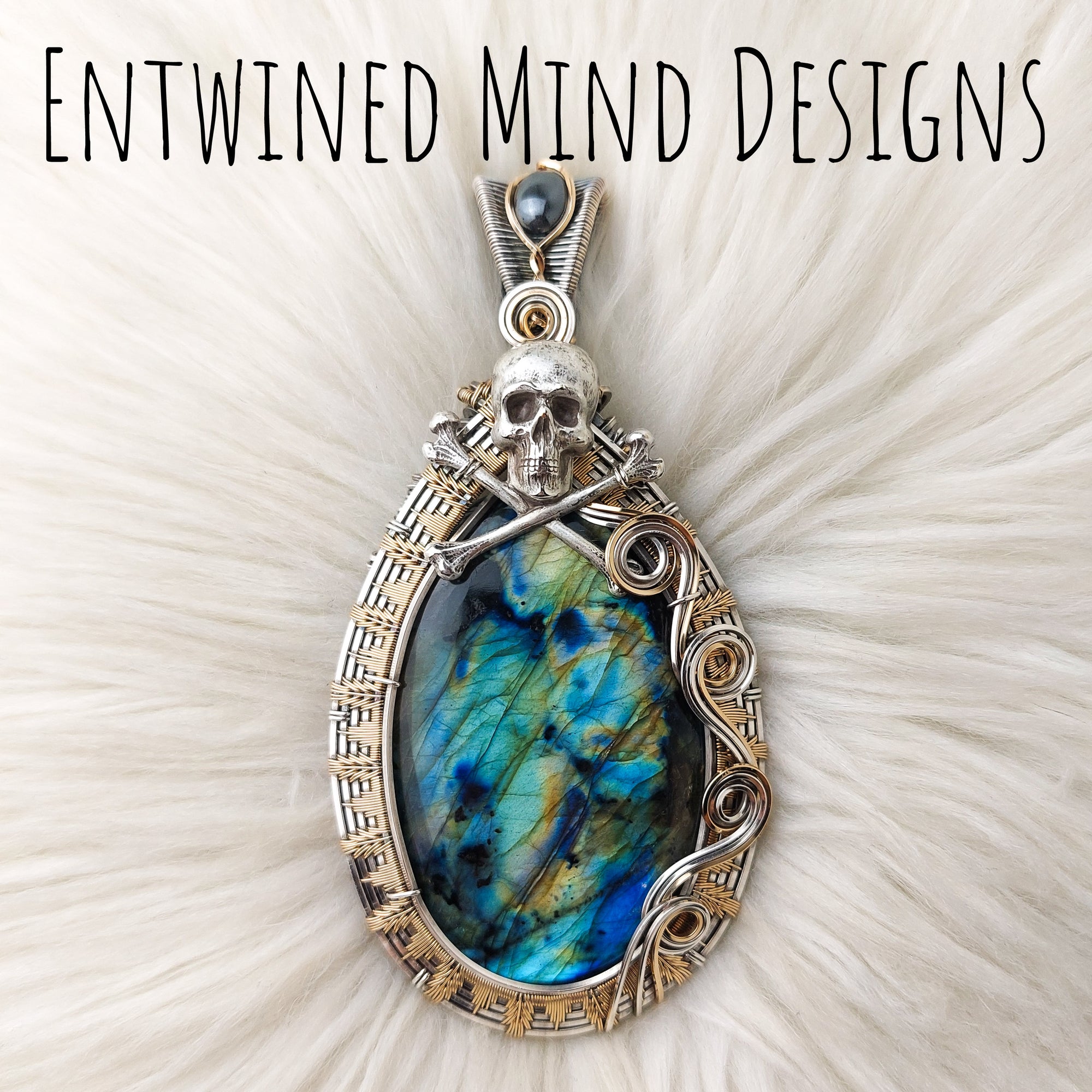 Extra Large Skull And Labradorite Statement Pendant