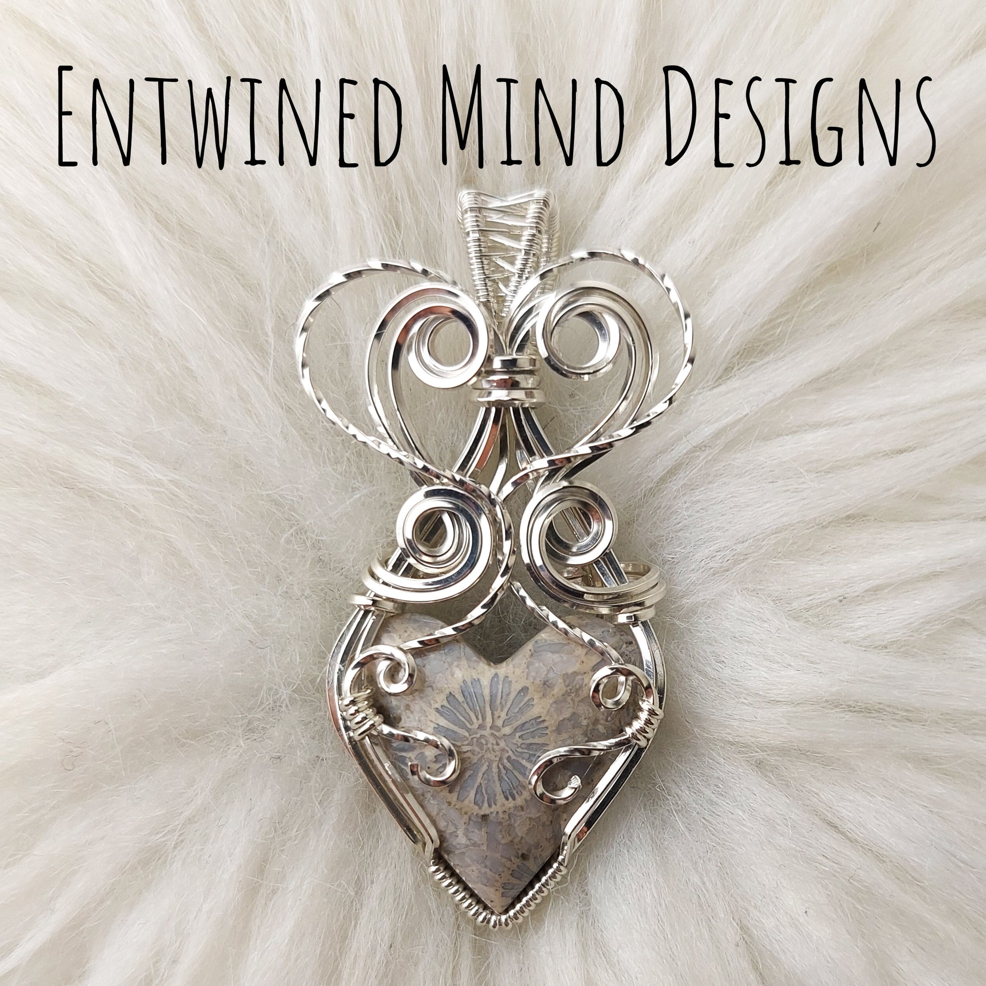 Artisan Cut Fossilized Coral Heart Pendant In Sterling Silver