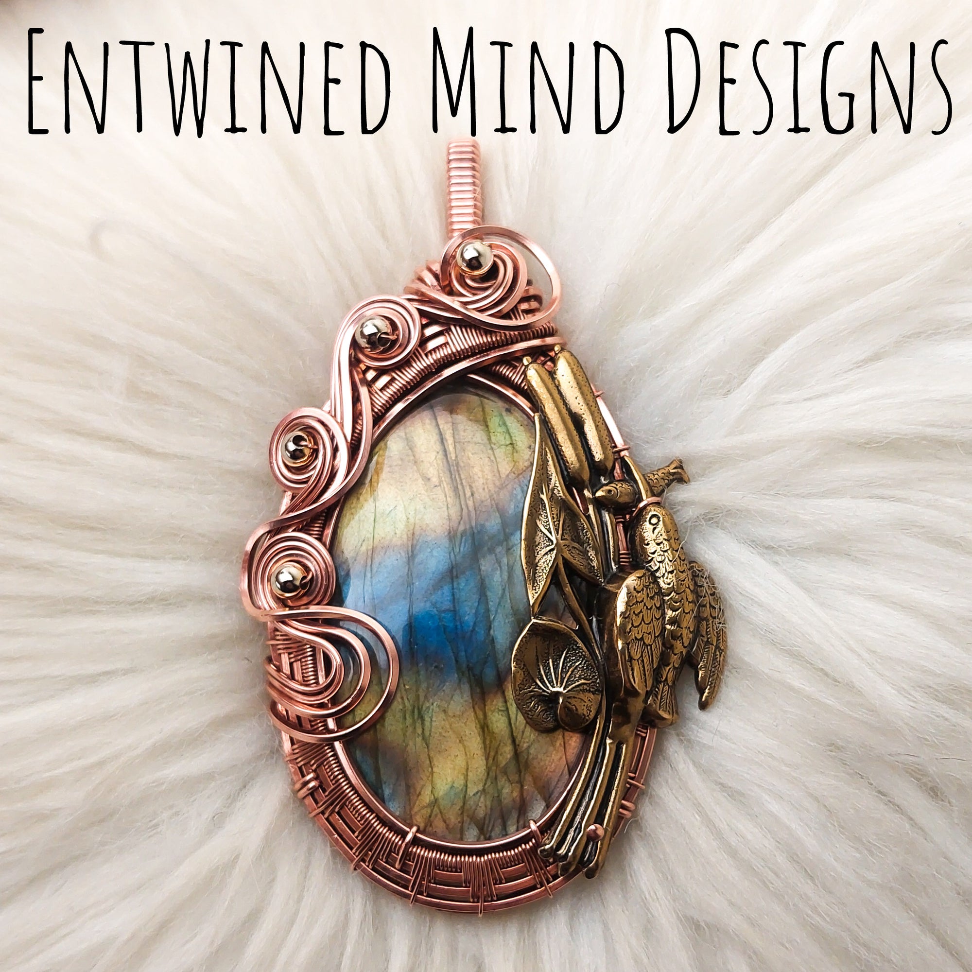 Labradorite, Fish, and Bird Copper Statement Pendant
