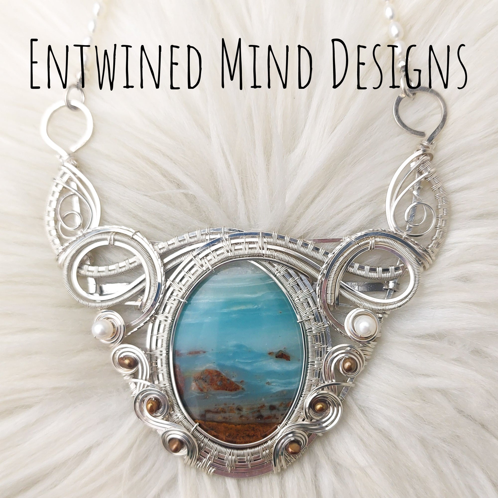 "Waters Edge" BC Ocean Picture Stone and Sterling Silver Collar Necklace