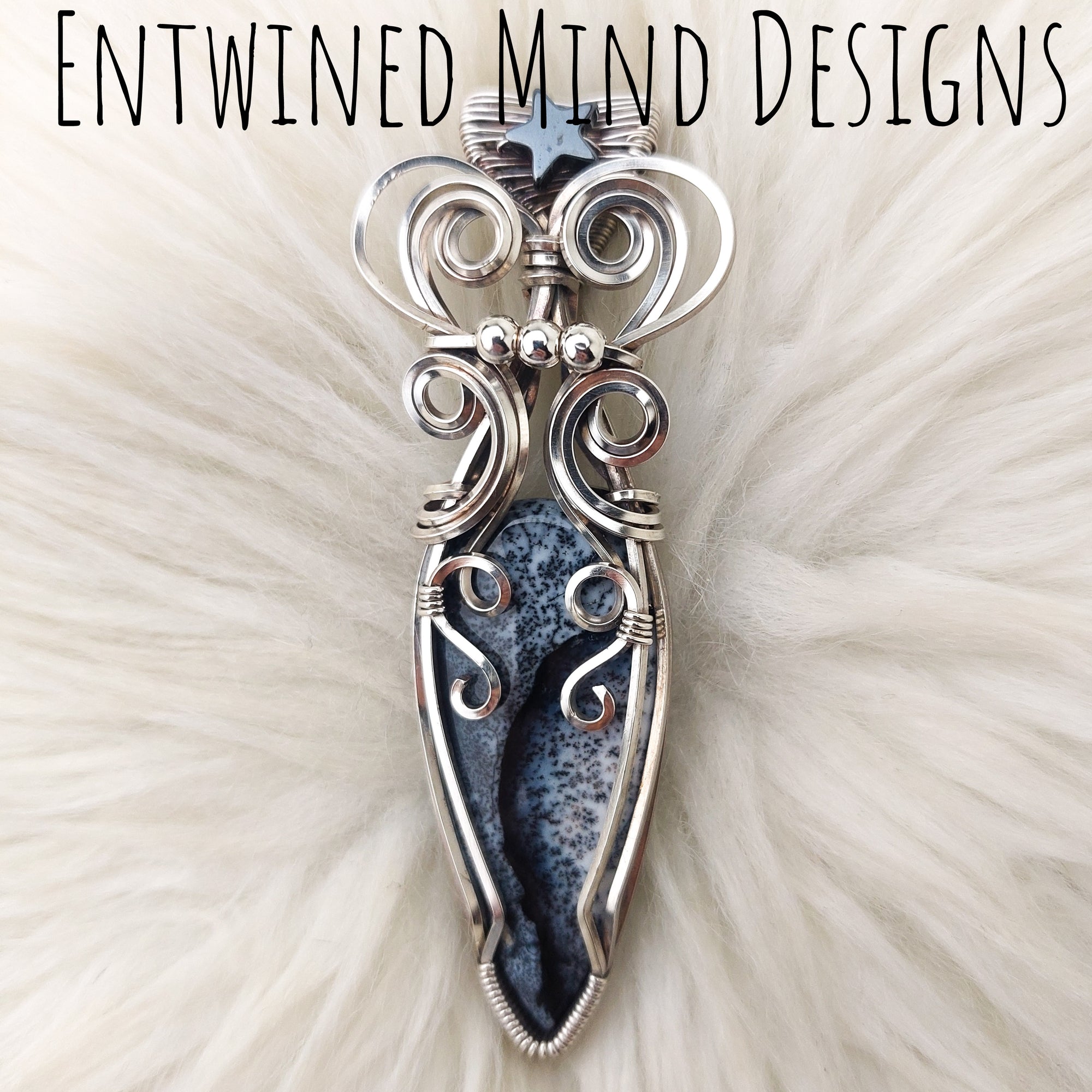 RESERVED "Dagger" Dendritic Opal and Sterling Silver Statement Pendant