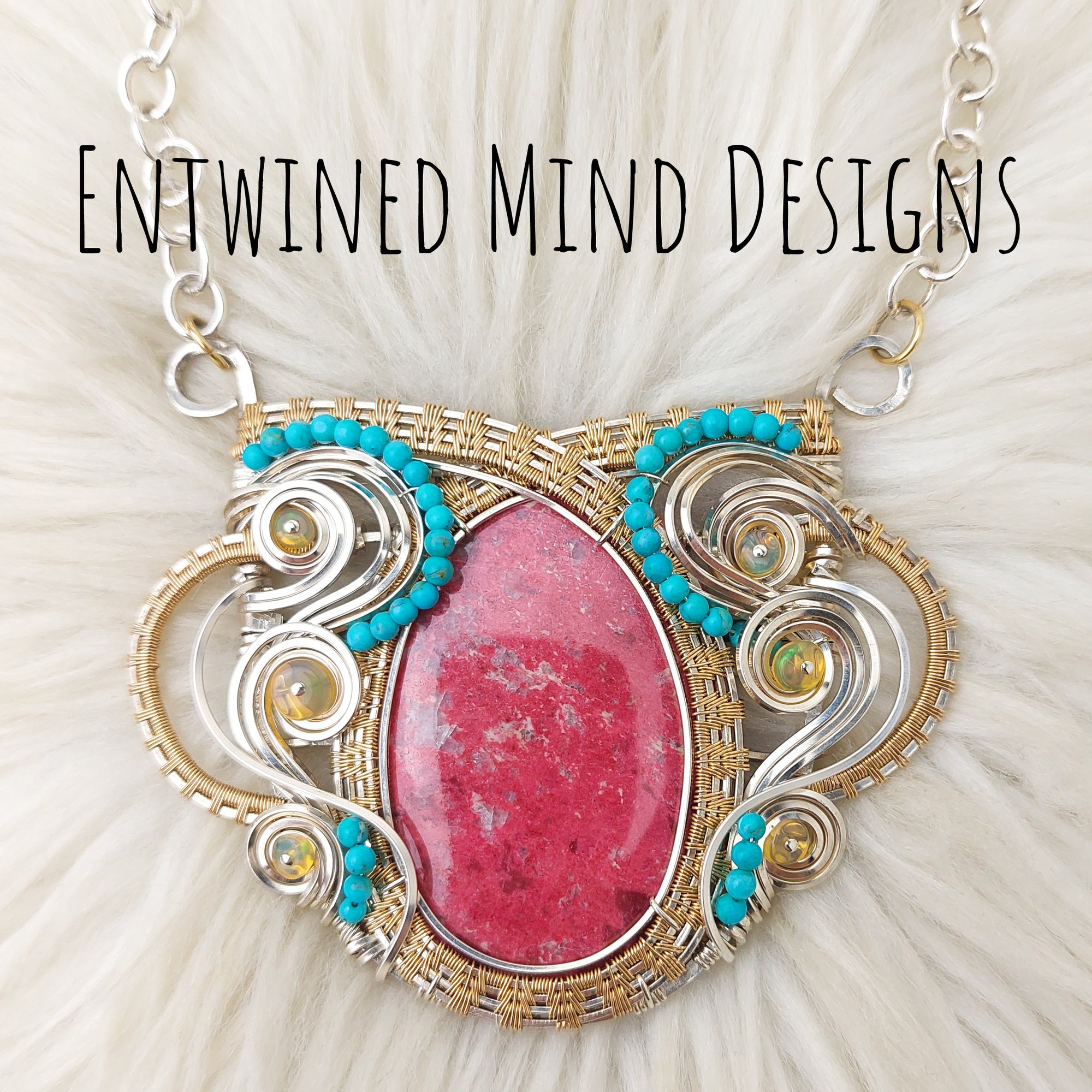 "Candy Dreams" Thulite, Sterling Silver, and 14k Gold Filled Collar Necklace