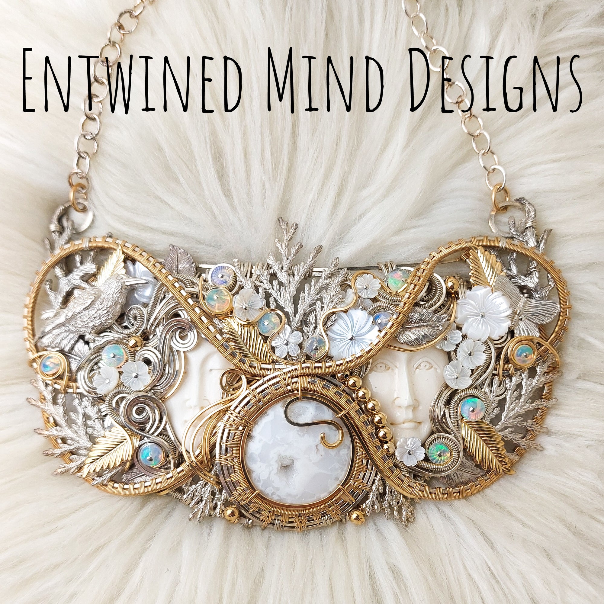 "Treasured Passion" Goddess Collar Necklace In Sterling Silver And 14k Gold fill