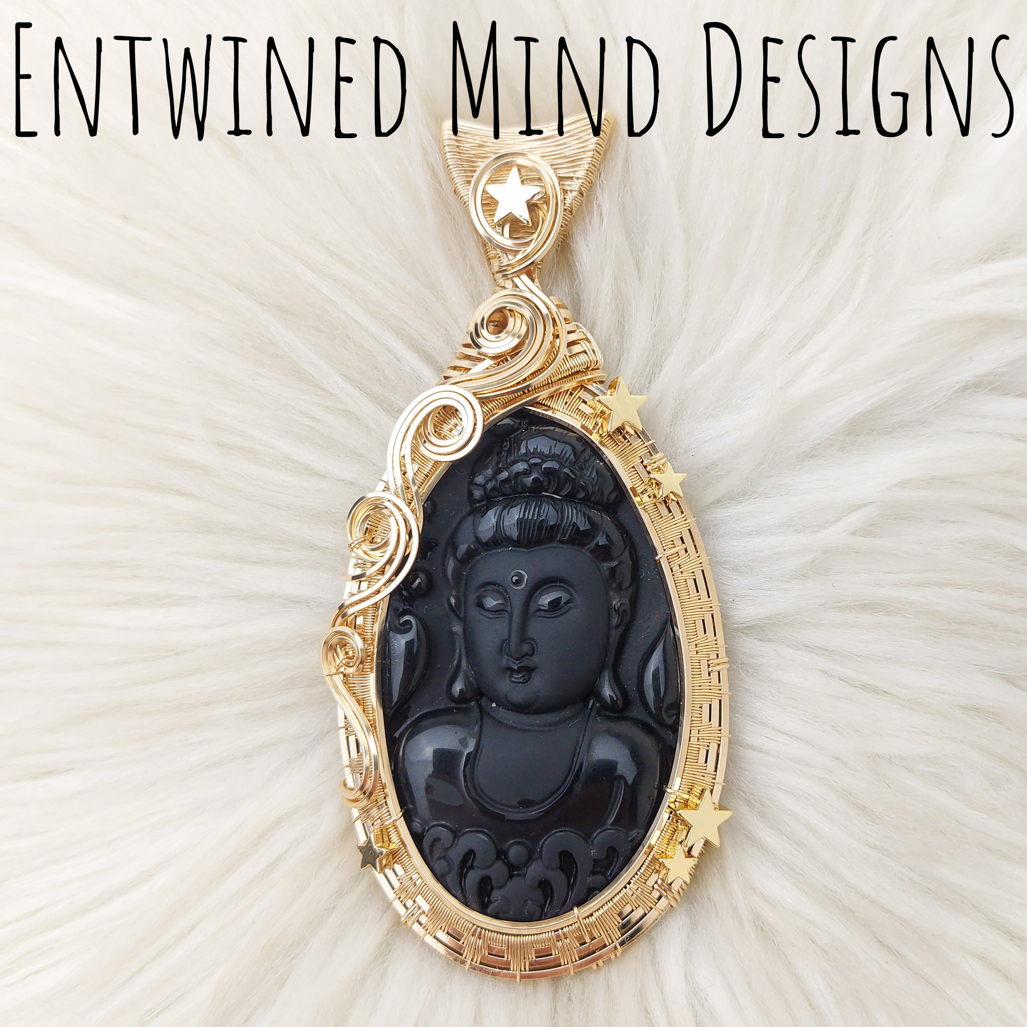 "Dhyana" Obsidian Carving and 14k Gold Filled Statement Pendant