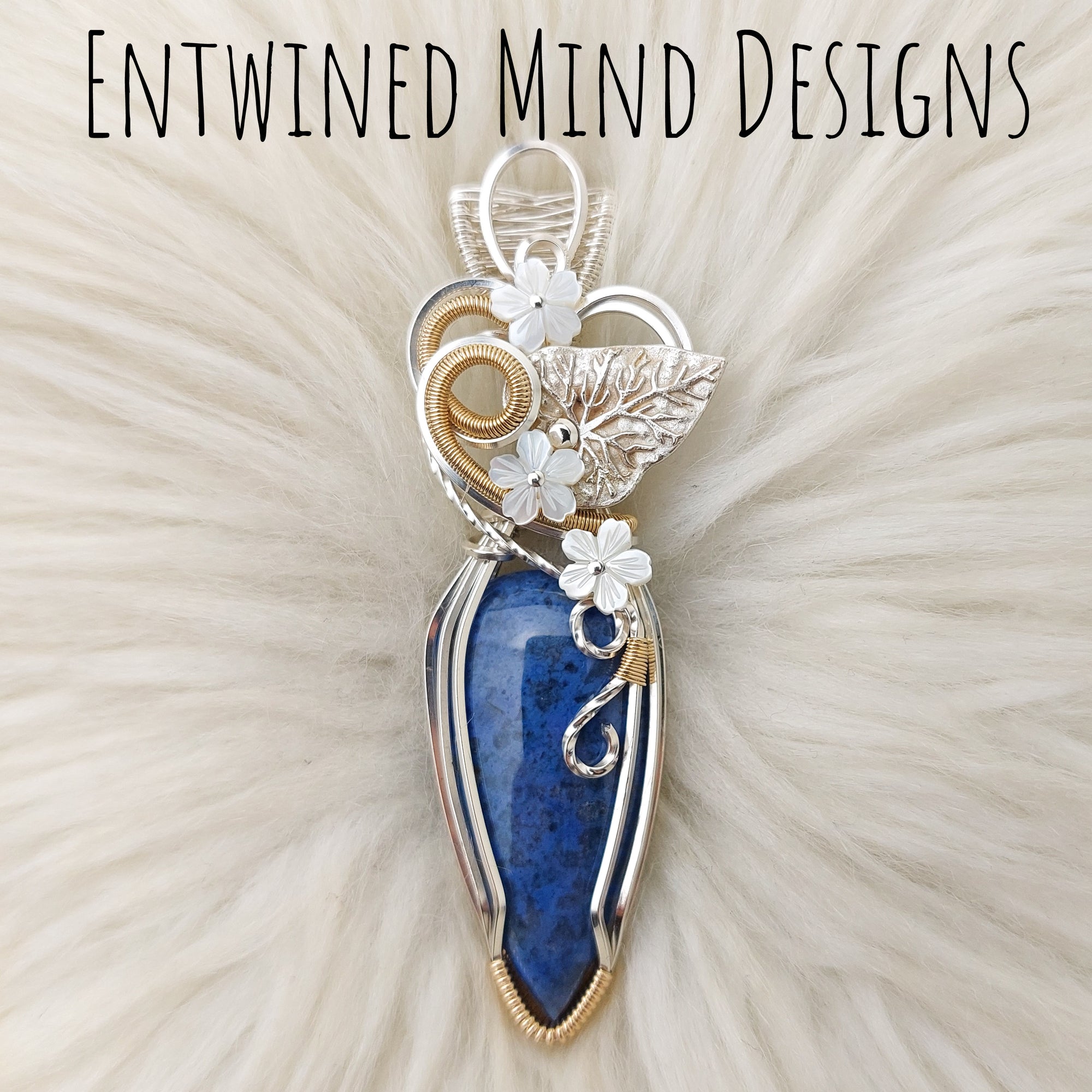 Artisan cute Dumortierite Sterling Silver And 14k Goldfilled Statement Pendant