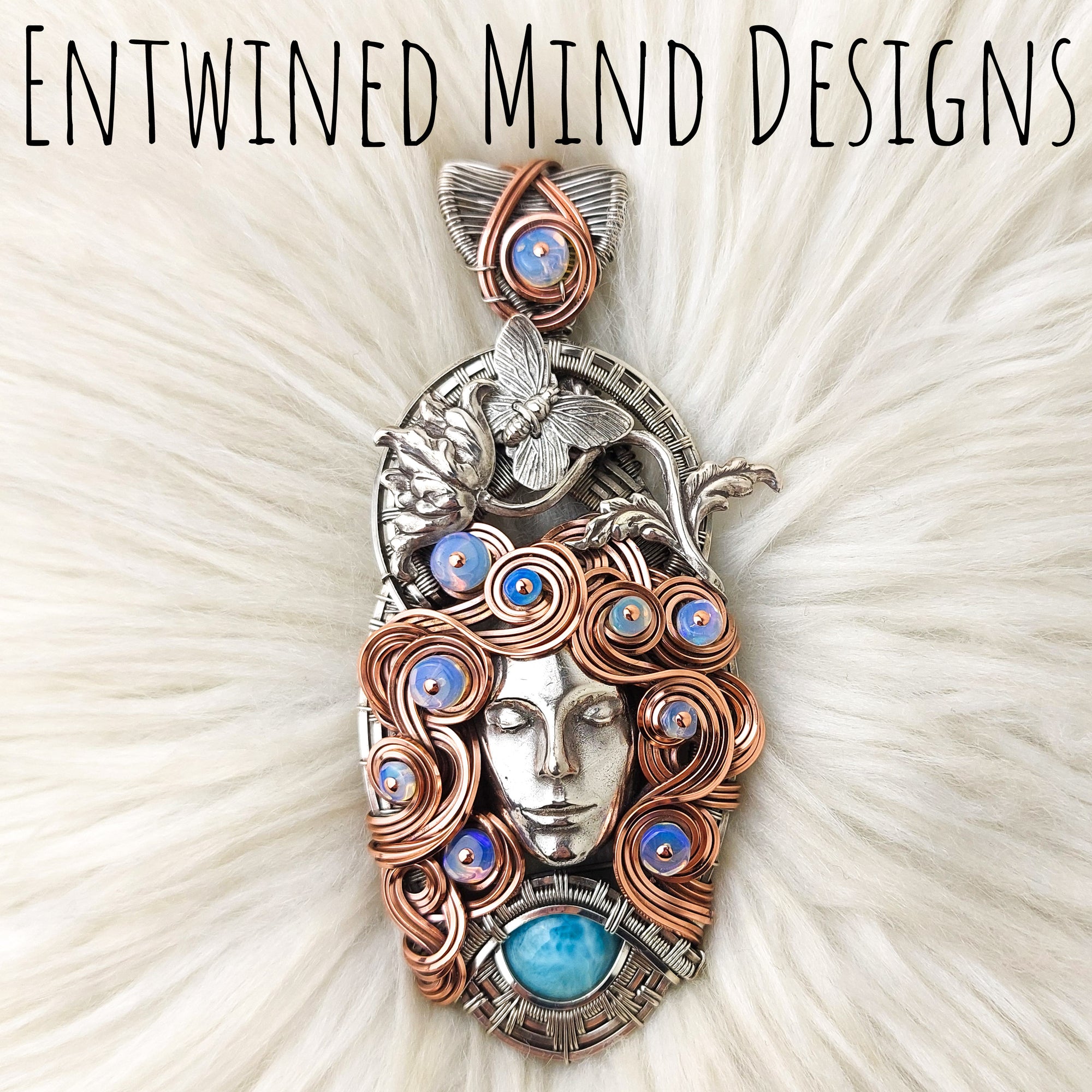 "Feather" Goddess Statement Pendant With Larimar In Sterling Silver