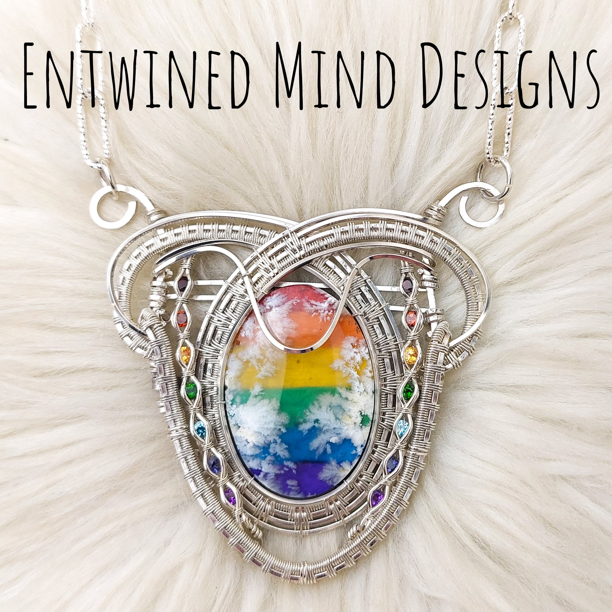 "Forever Pride" Plume Agate Doublet and Sterling Silver Collar Necklace