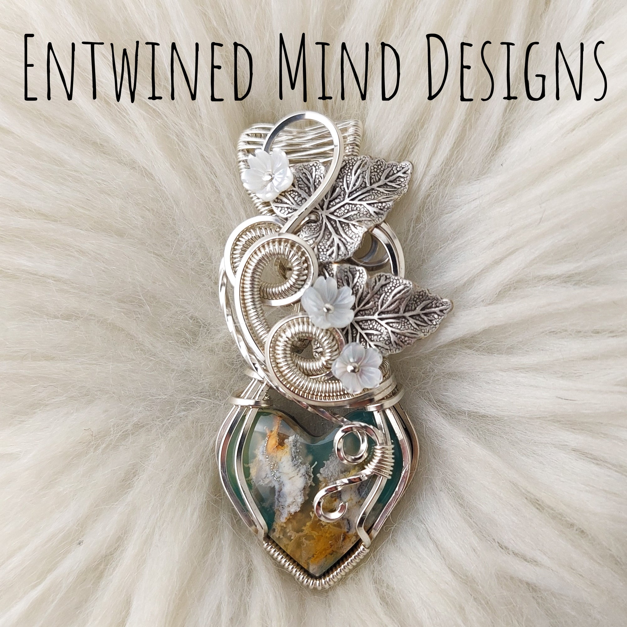 Plume Agate Doublet And Sterling silver Heart Pendant