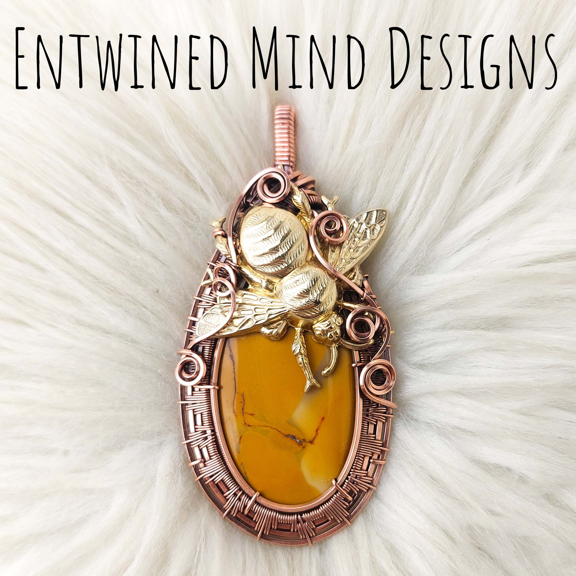 Honey Bee And Mookite Jasper  Copper Statement Pendant