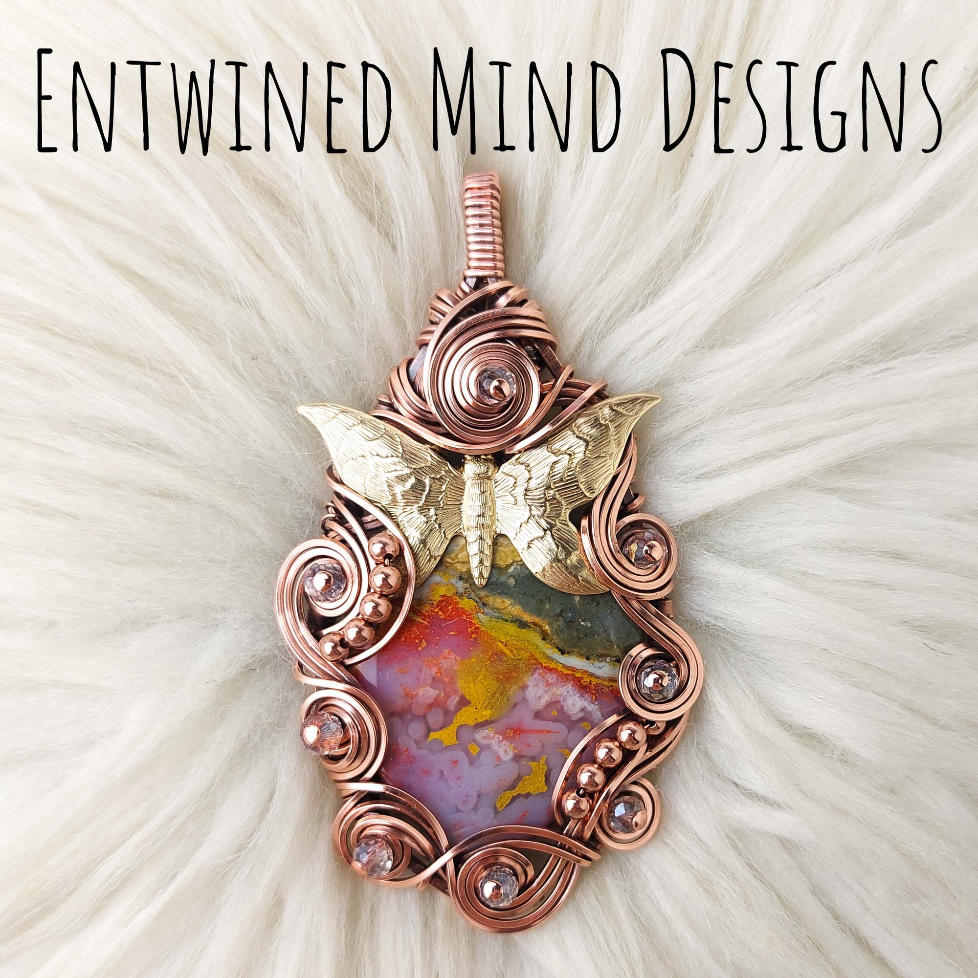 Butterfly And Pink Agate Statement Pendant