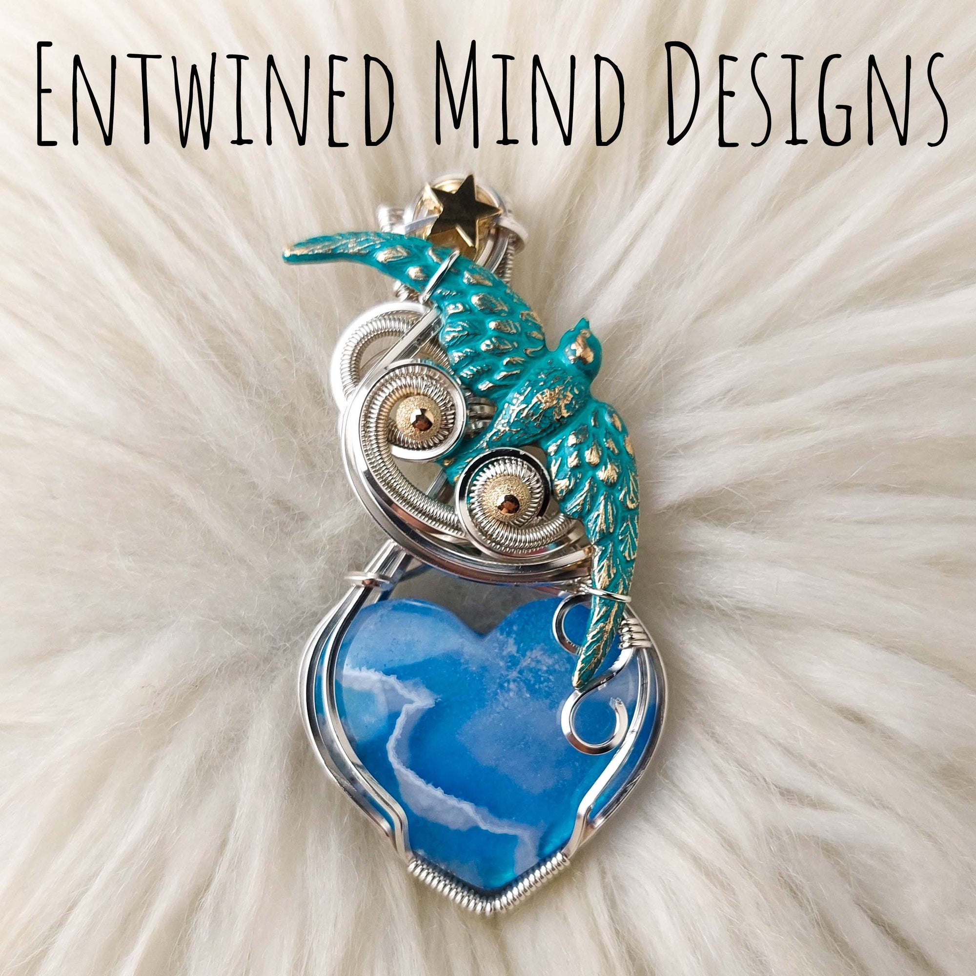 Aurora Opal and Plume Agate Doublet Heart Pendant Set In Sterling Silver