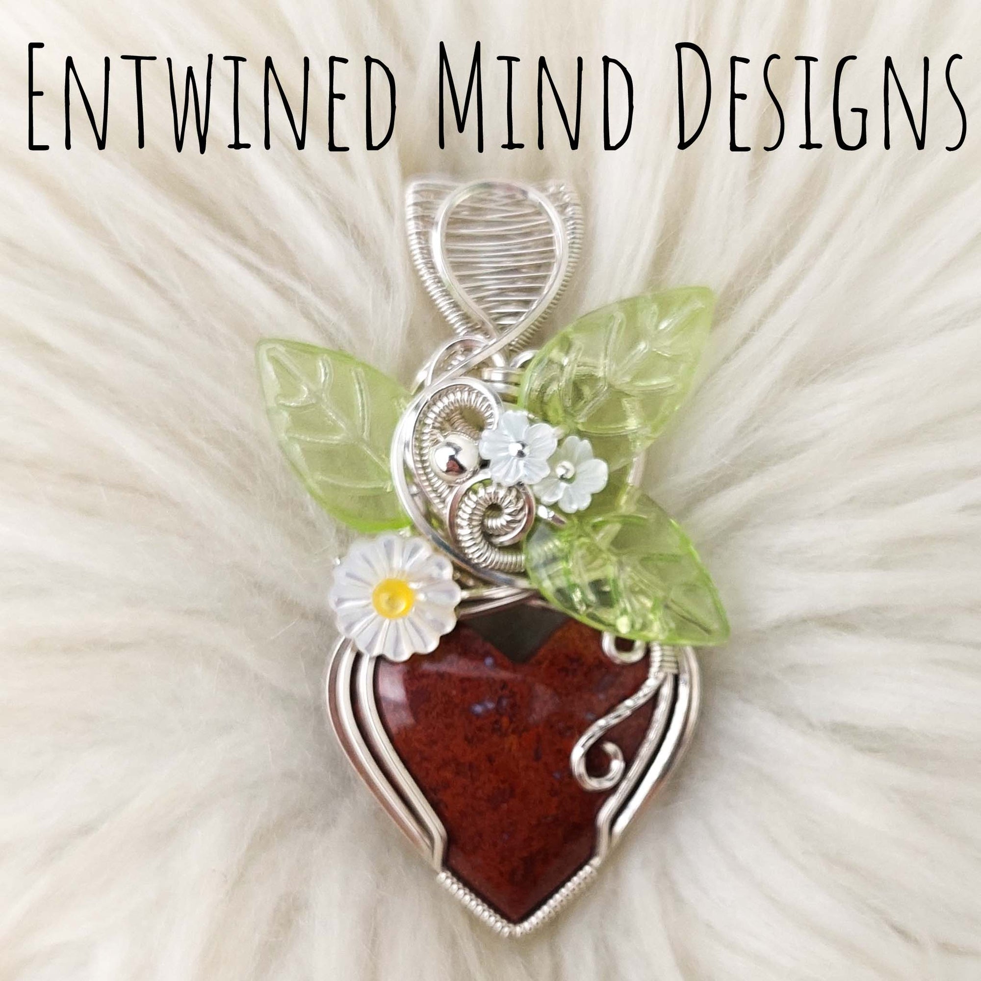 Artisan Cut Red Moss Agate And Sterling Silver Heart Pendant