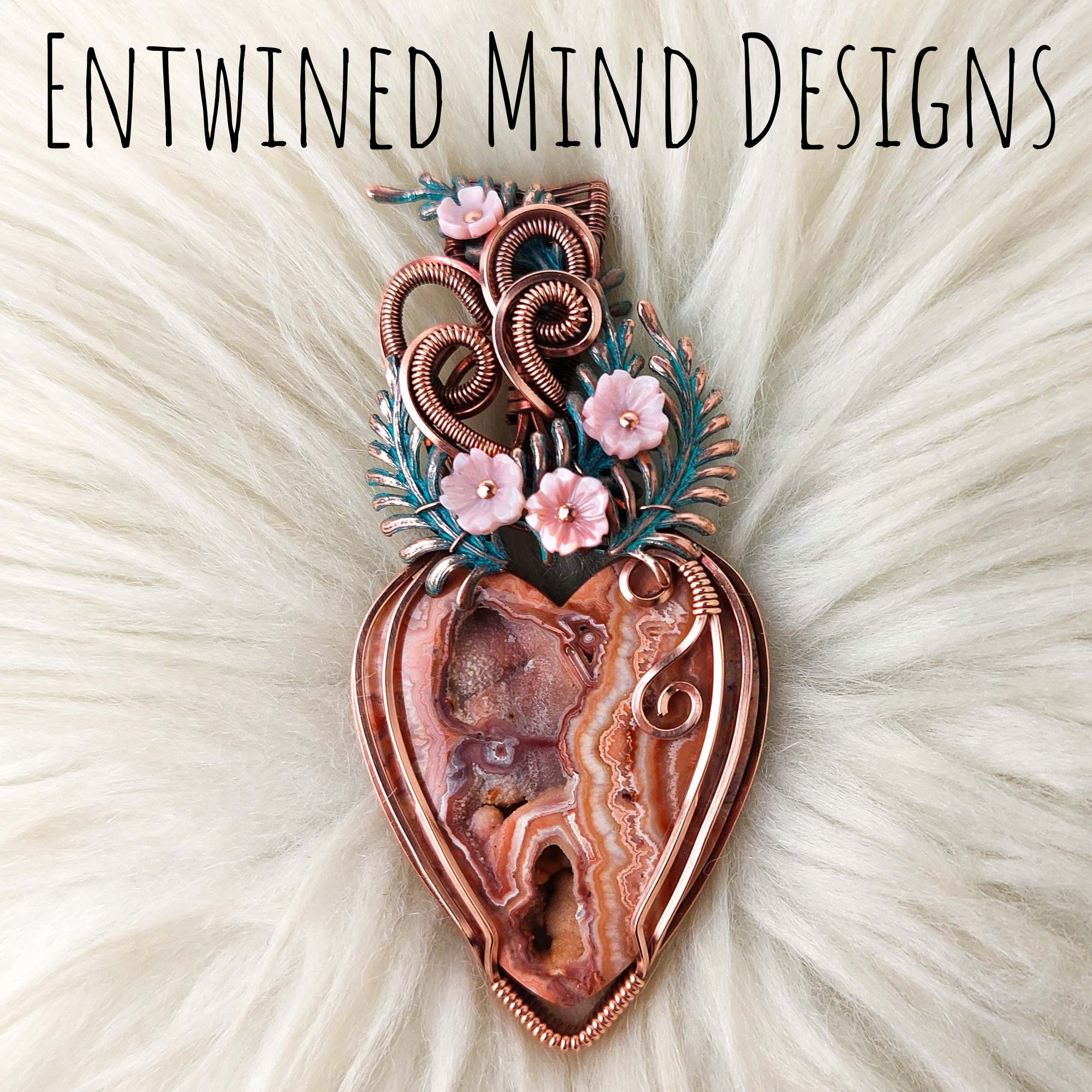 Artisan Cut Indonesian Lace Agate And Copper Heart Statement Pendant