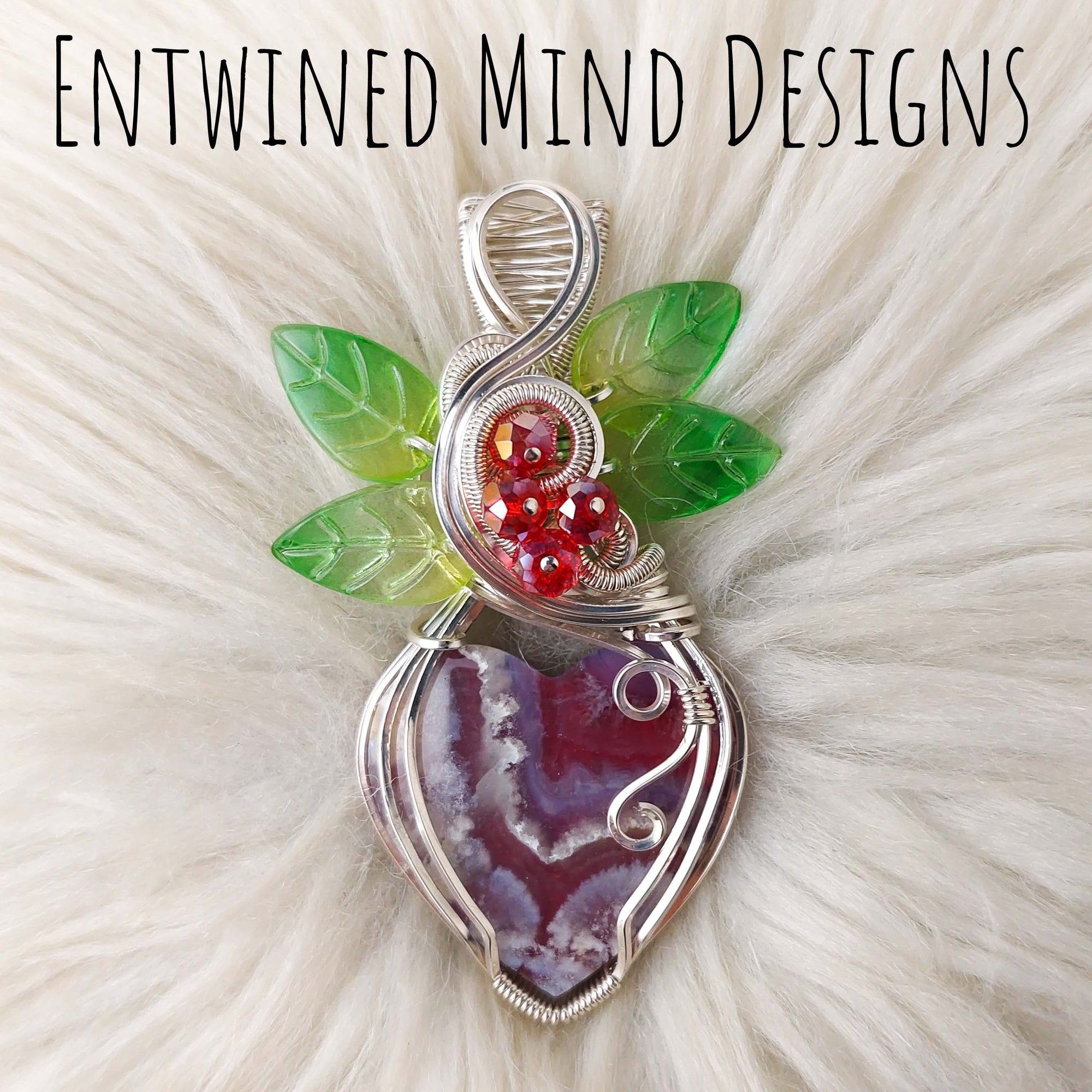 Red Aurora Plume Agate Doublet And Sterling silver Heart Pendant
