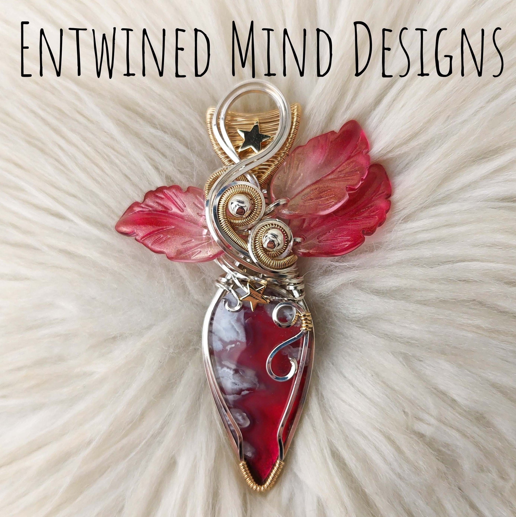 Red Aurora Plume Agate Doublet, Sterling Silver, And 14k Gold Filled Pendant