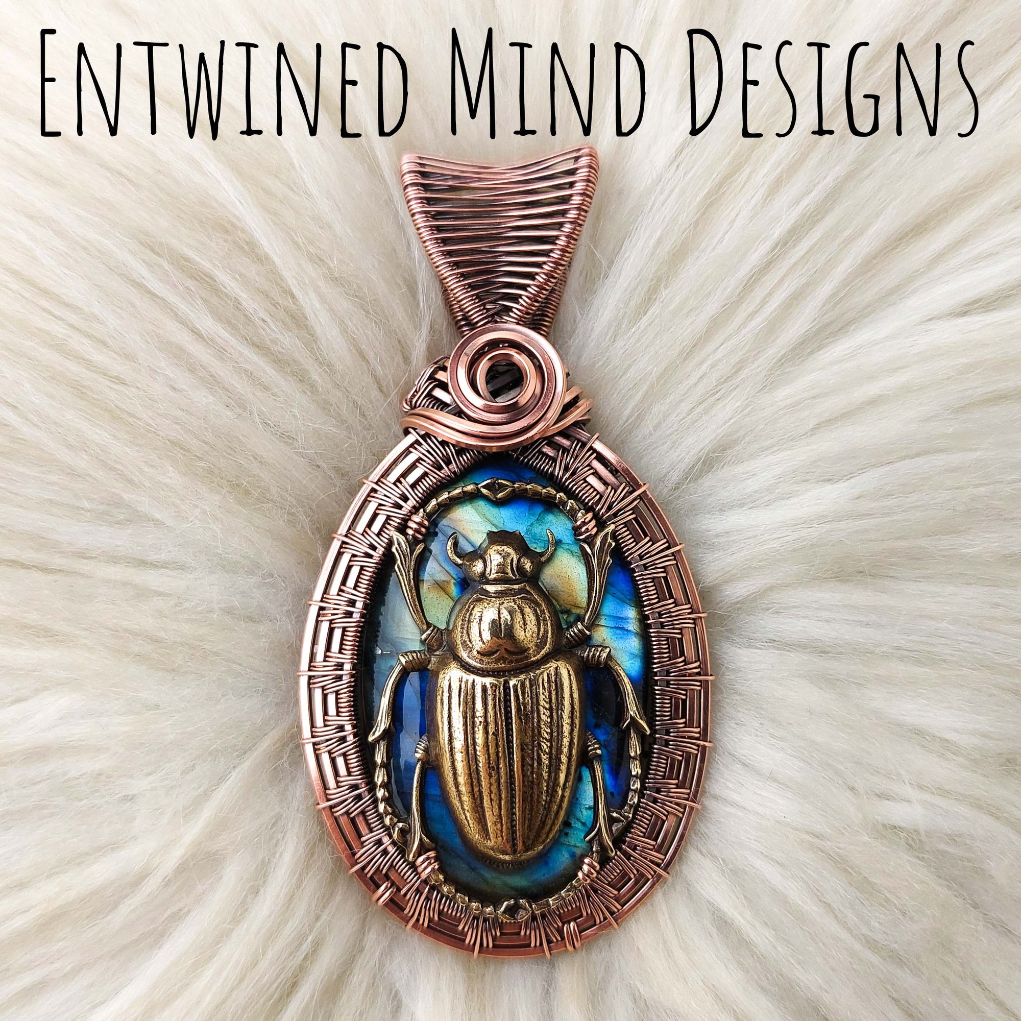 Scarab Beetle Labradorite In Copper Statement Pendant
