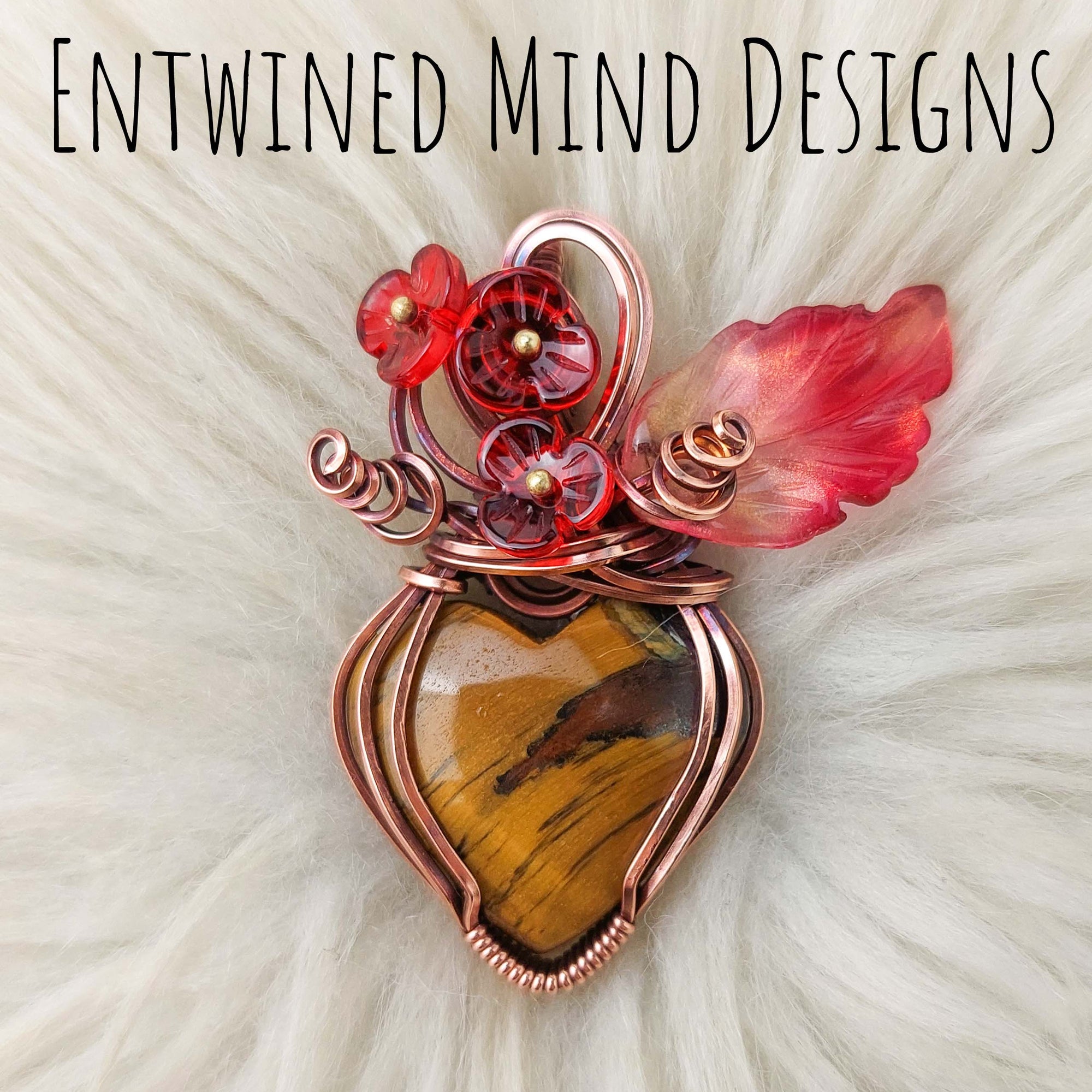 Tigers Eye And Copper Heart Statement Pendant