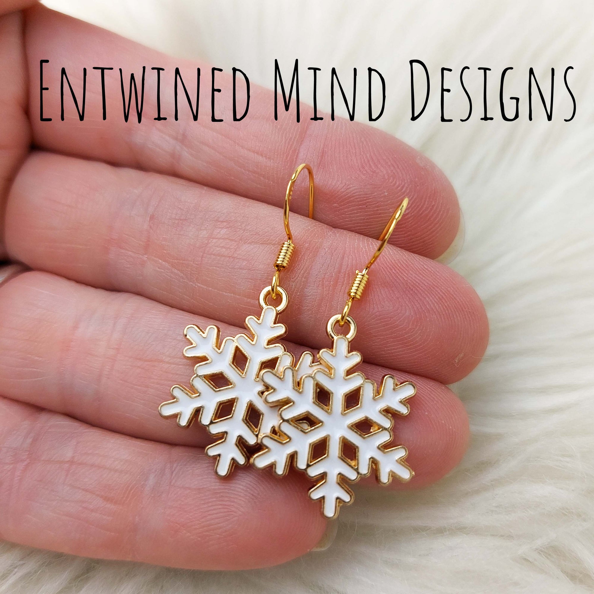 14k gold plated and Enameled Snowflake Earrings
