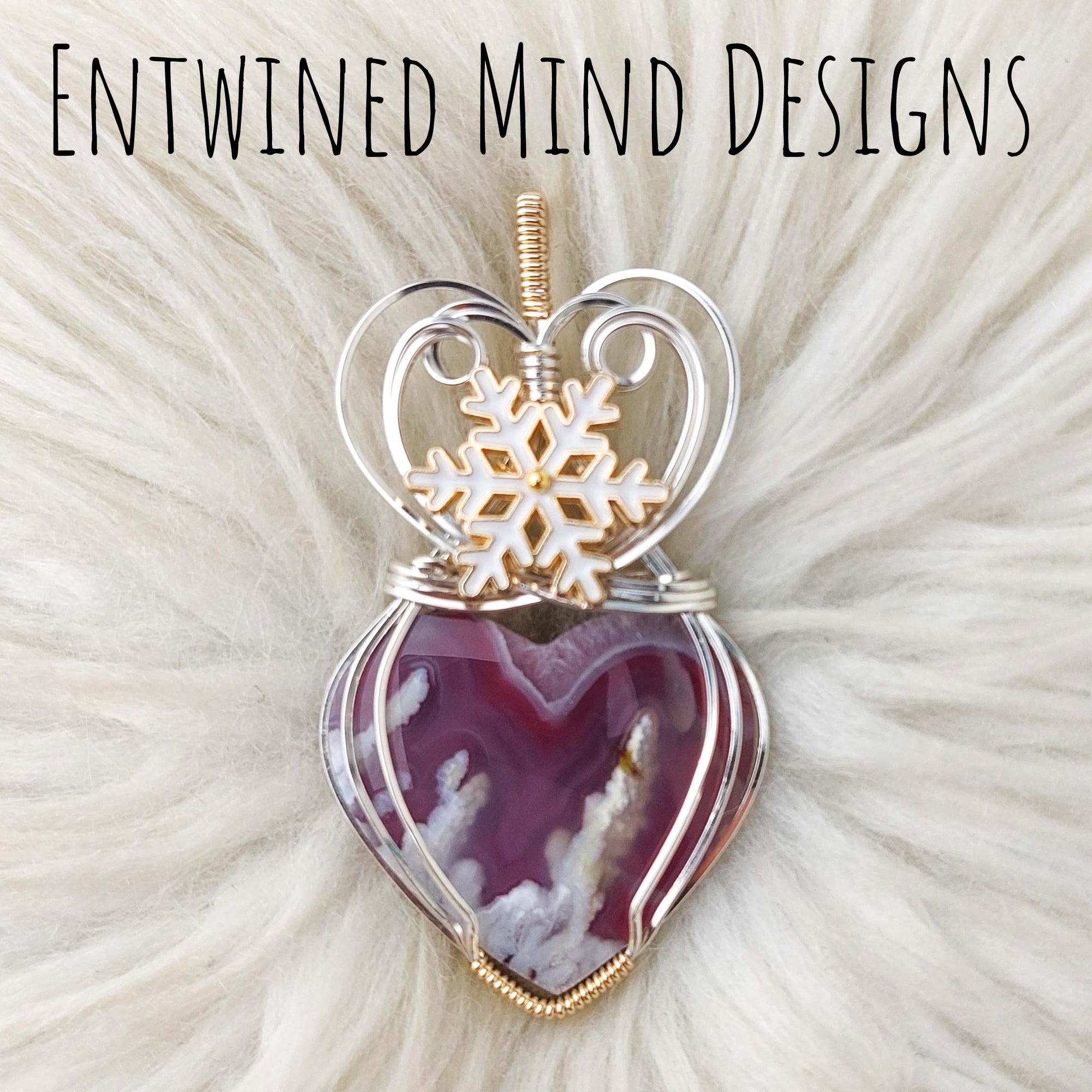 Red Aurora Plume Agate Doublet And Sterling Silver And 14k Goldfilled Heart Pendant