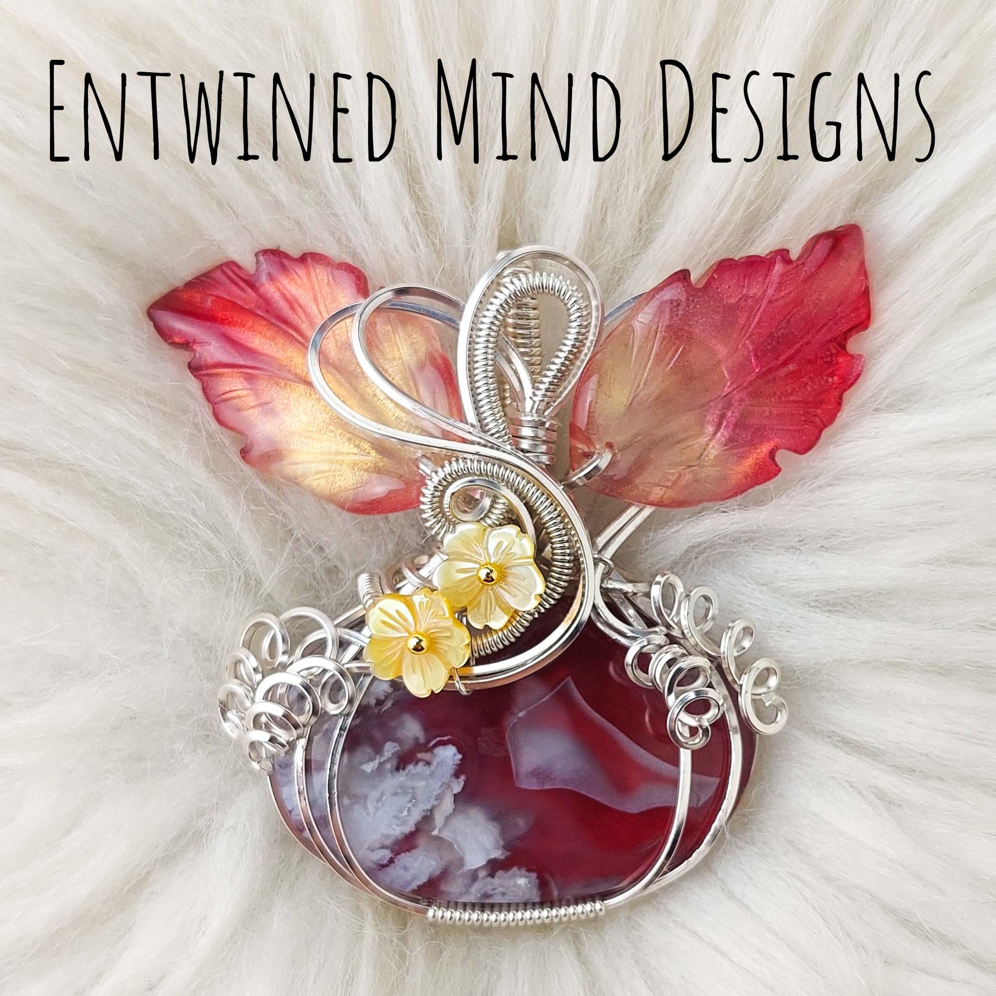 Red Aurora Plume Agate Doublet And Sterling silver Pumpkin Pendant