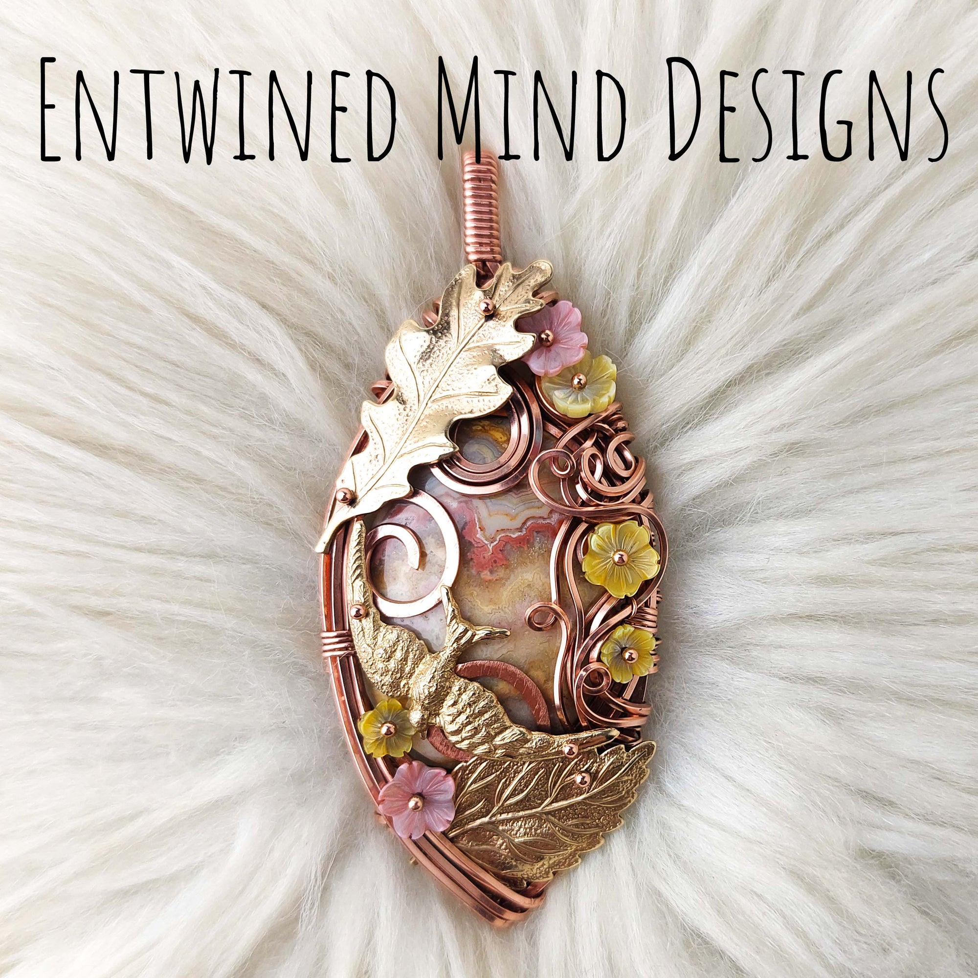 Bird With Flowers Laguna Lace Agate Statement Pendant