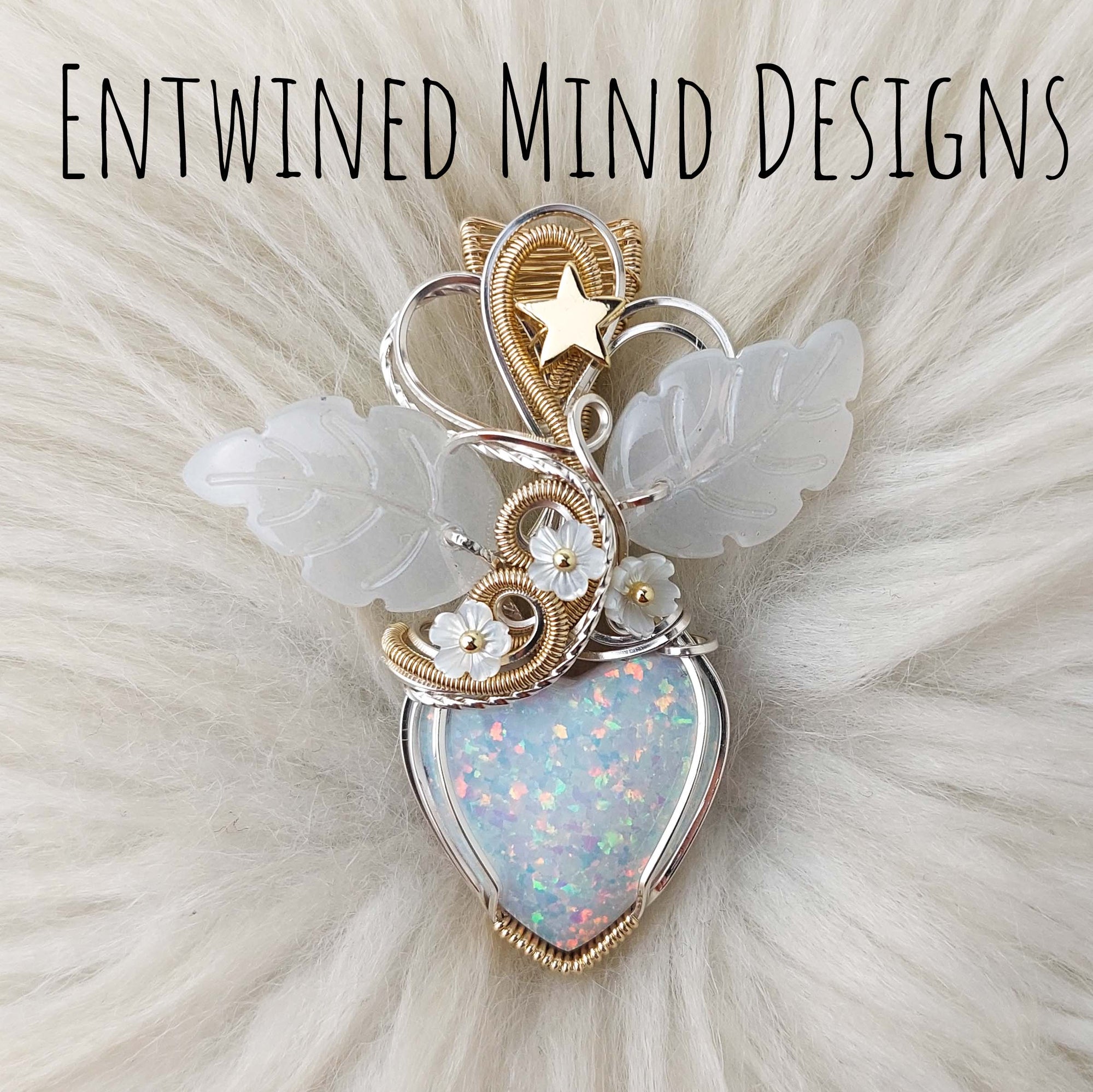 Artisan Cut Synthetic Opal, Sterling Silver And 14k Goldfilled Heart Pendant