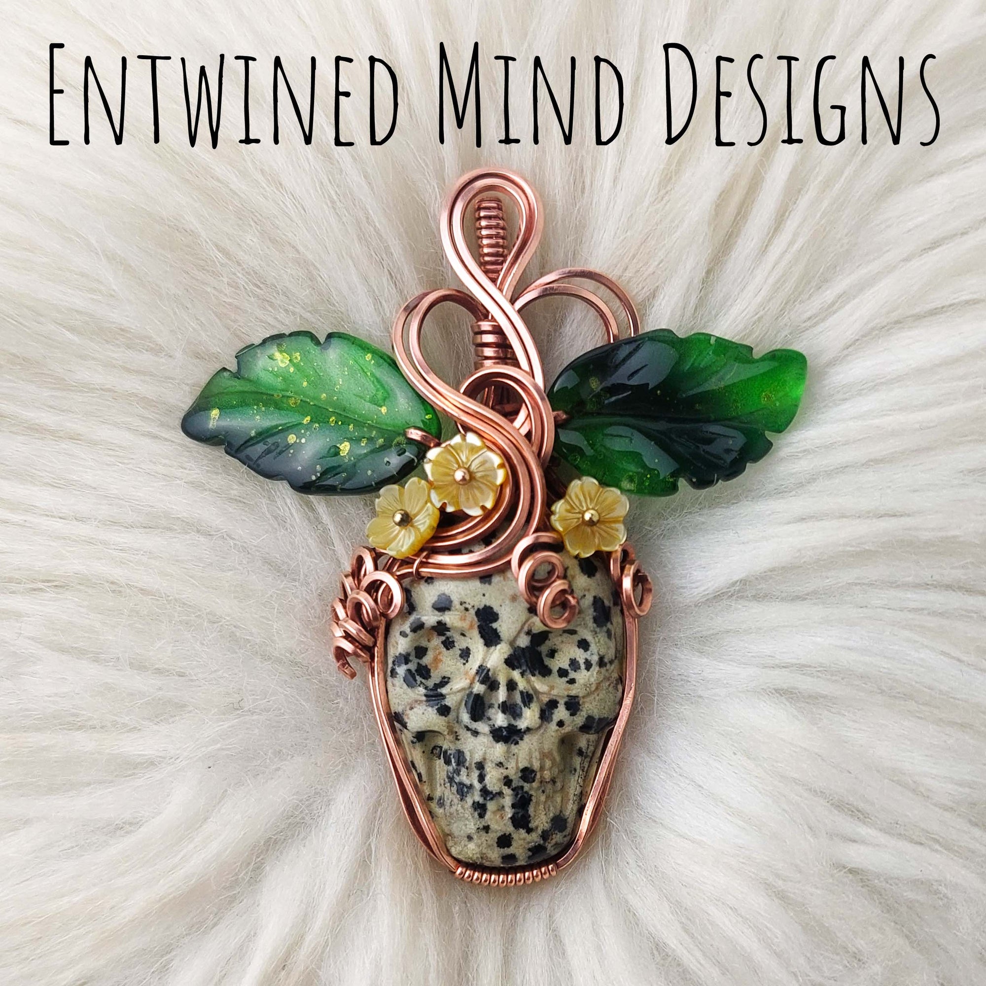 Dalmatian Jasper Skull Pumpkin Pendant In Copper