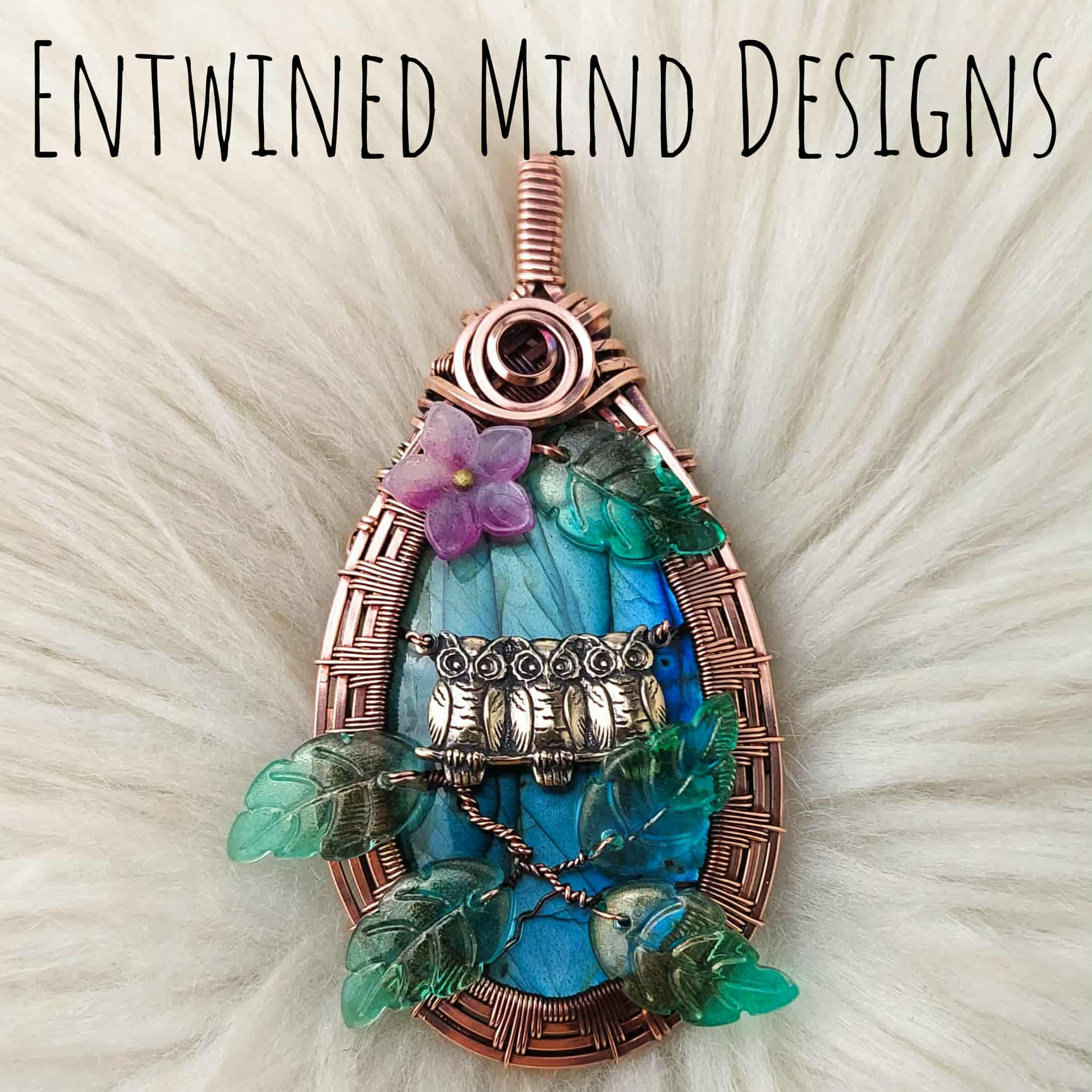 Labradorite And Owl Statement Pendant In Copper