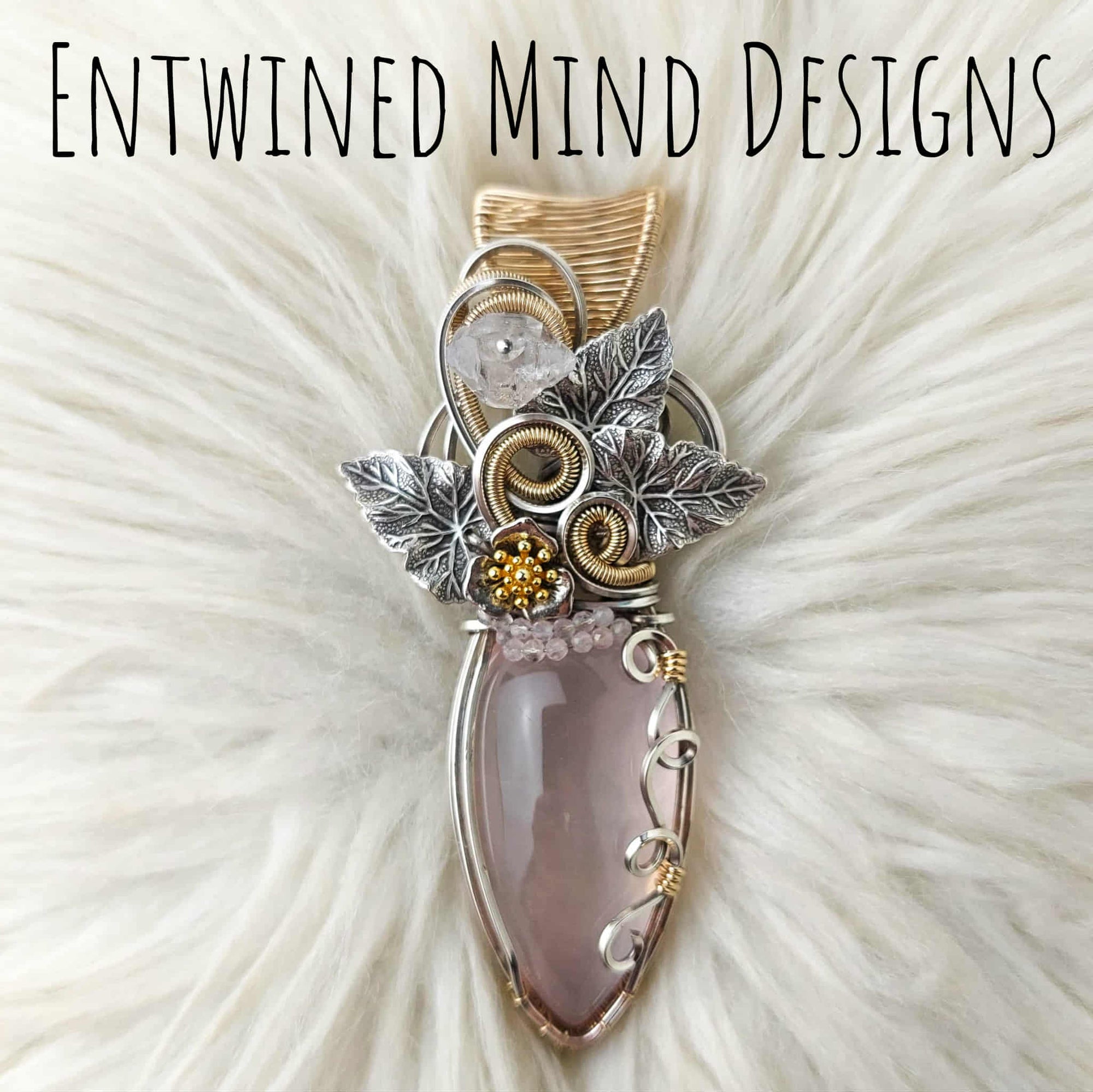 "Rose Rose" Rose Quartz Statement Pendant In Sterling Silver And 14k Goldfilled Wire