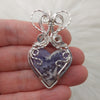 Artisan Cut Imperial Plume Agate In Sterling Silver Heart Pendant
