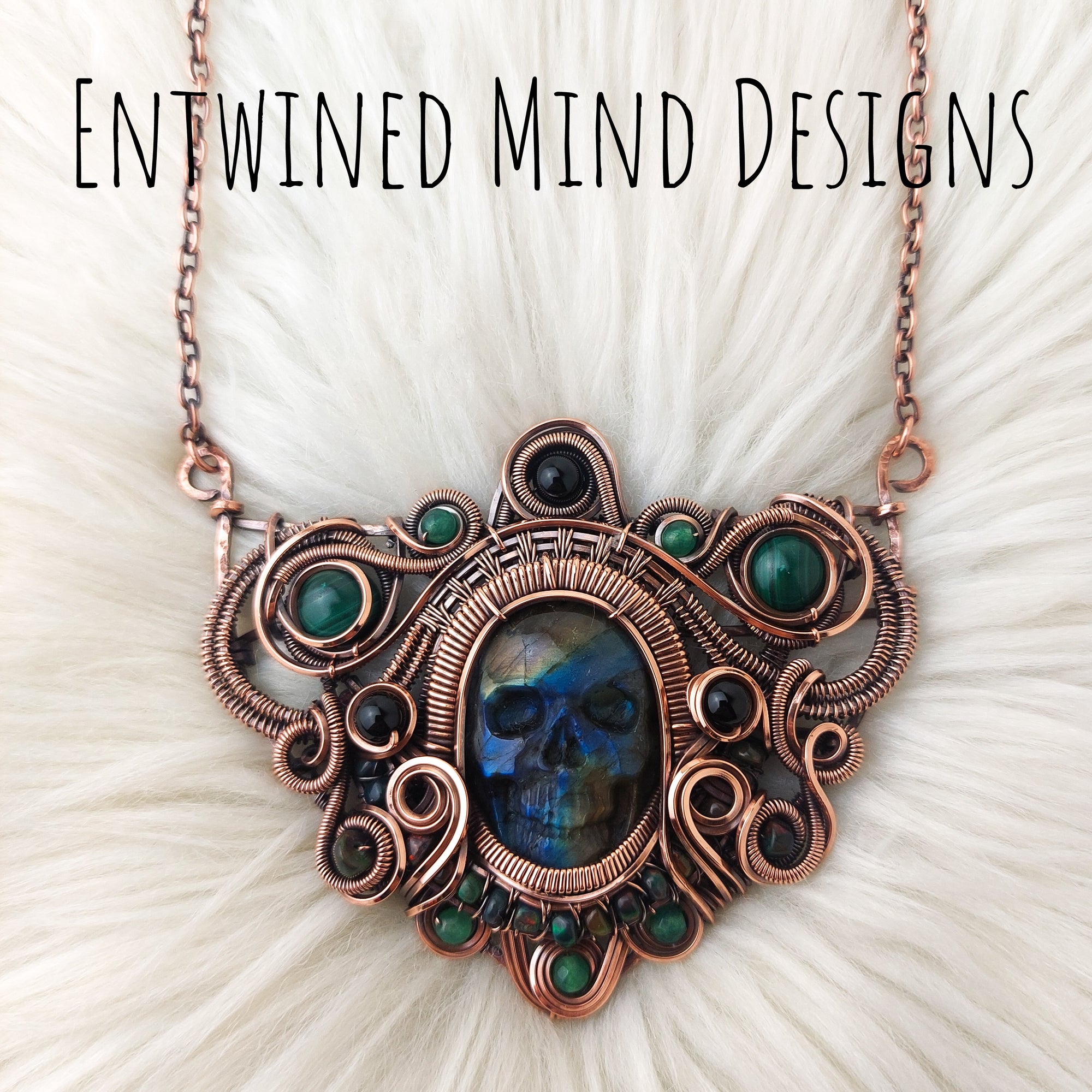 "Treasure Skull" Copper Necklace With Smoked Opals