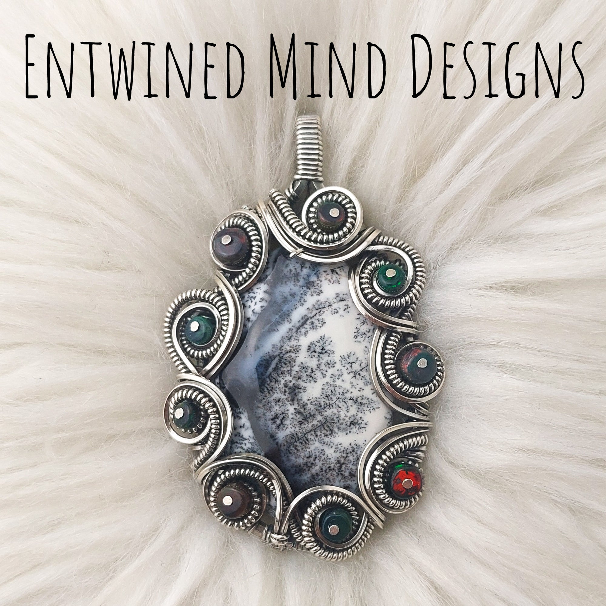 Dendritic Opal, Smoked Ethiopian Opal, and Sterling Silver Statement Pendant
