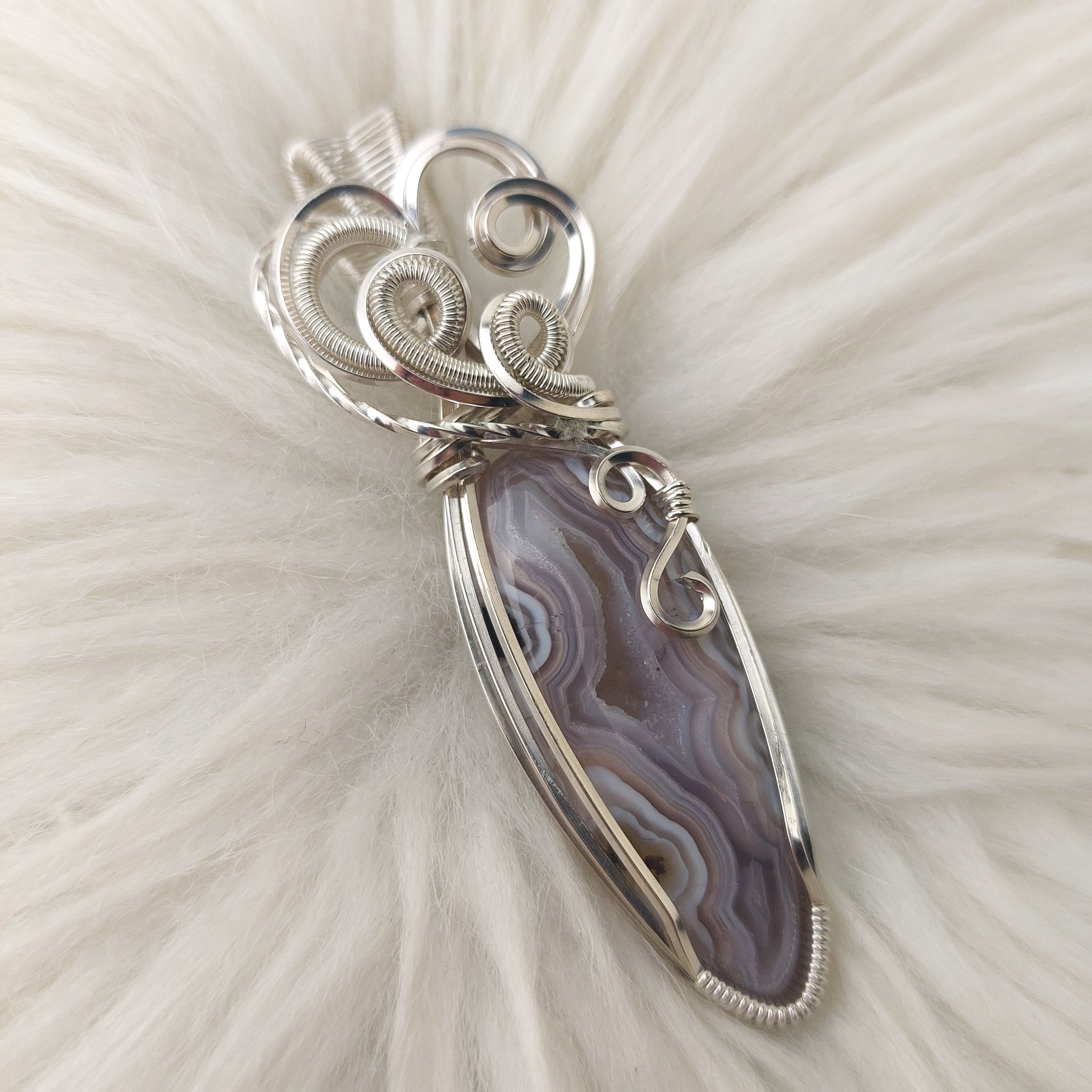 Laguna Agate with outlet Labradorite Clusters Pendant | Sterling Silver Handcrafted Necklace