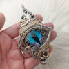"Dragon Fury" Solid Sterling Silver and 14k gold filled Wire Dragons Eye Statement Pendant