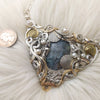 "Mermaid Garden" Sterling Silver, Moss Agate, and 14k Gold fill Statement Necklace