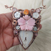 "Flower Punch" Shell, White Agate, And Copper Statement Necklace