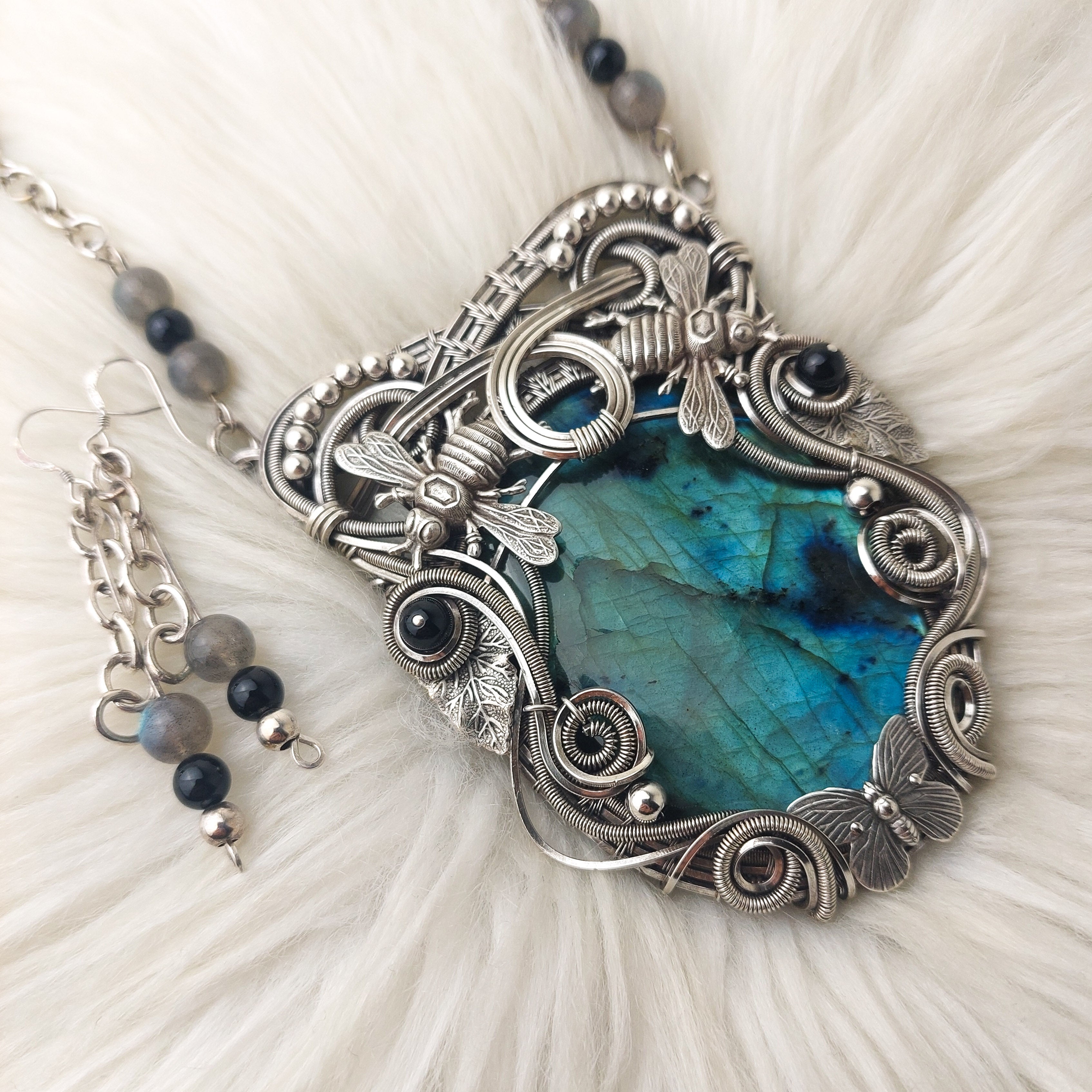 Sterling Silver Wire online Wrapped Choker Necklace with Wire Wrapped Labradorite Pendant, Just for Her