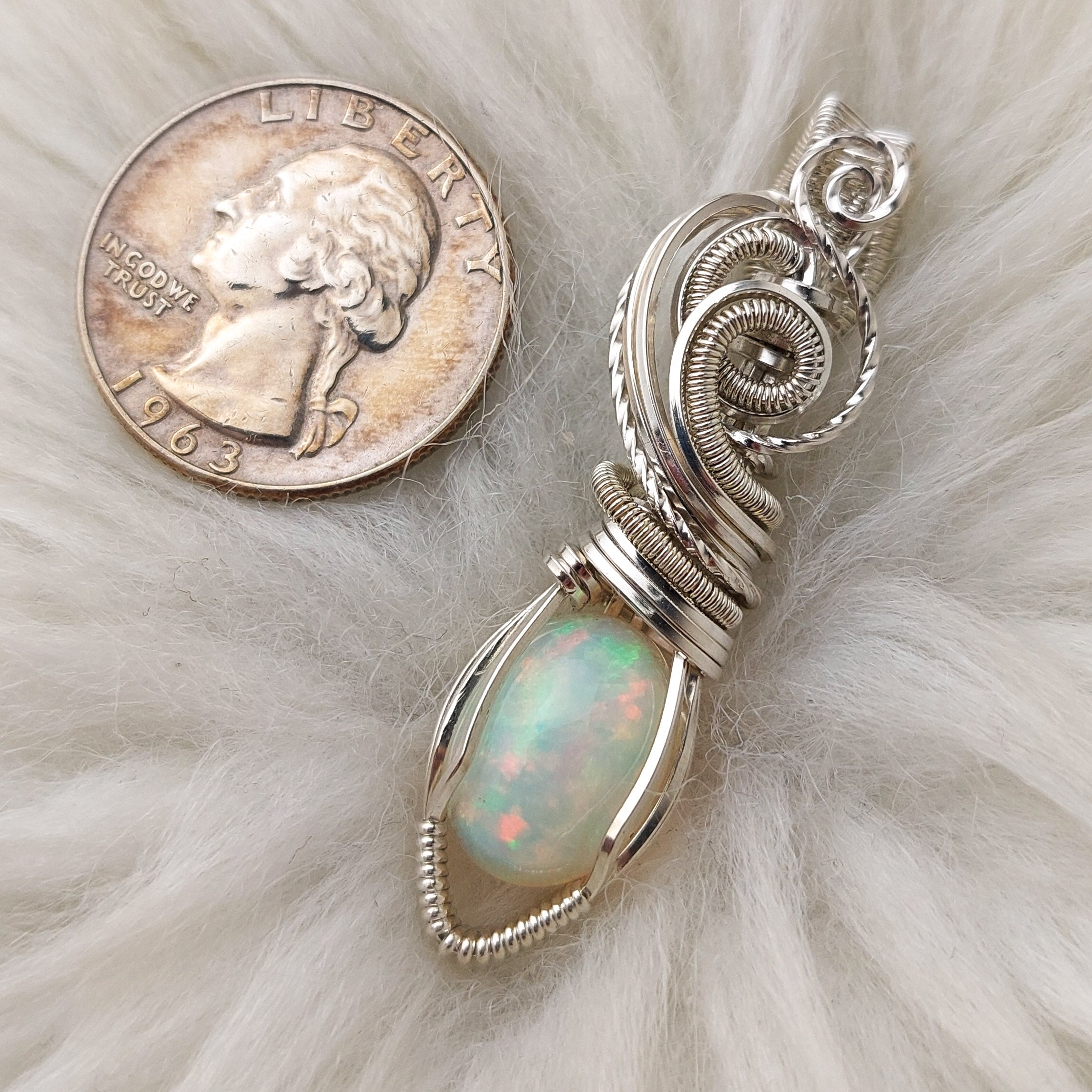 Elegant welo opal necklace, sterling silver opal necklace, Wire wrapped Ethiopian hot opal pendant