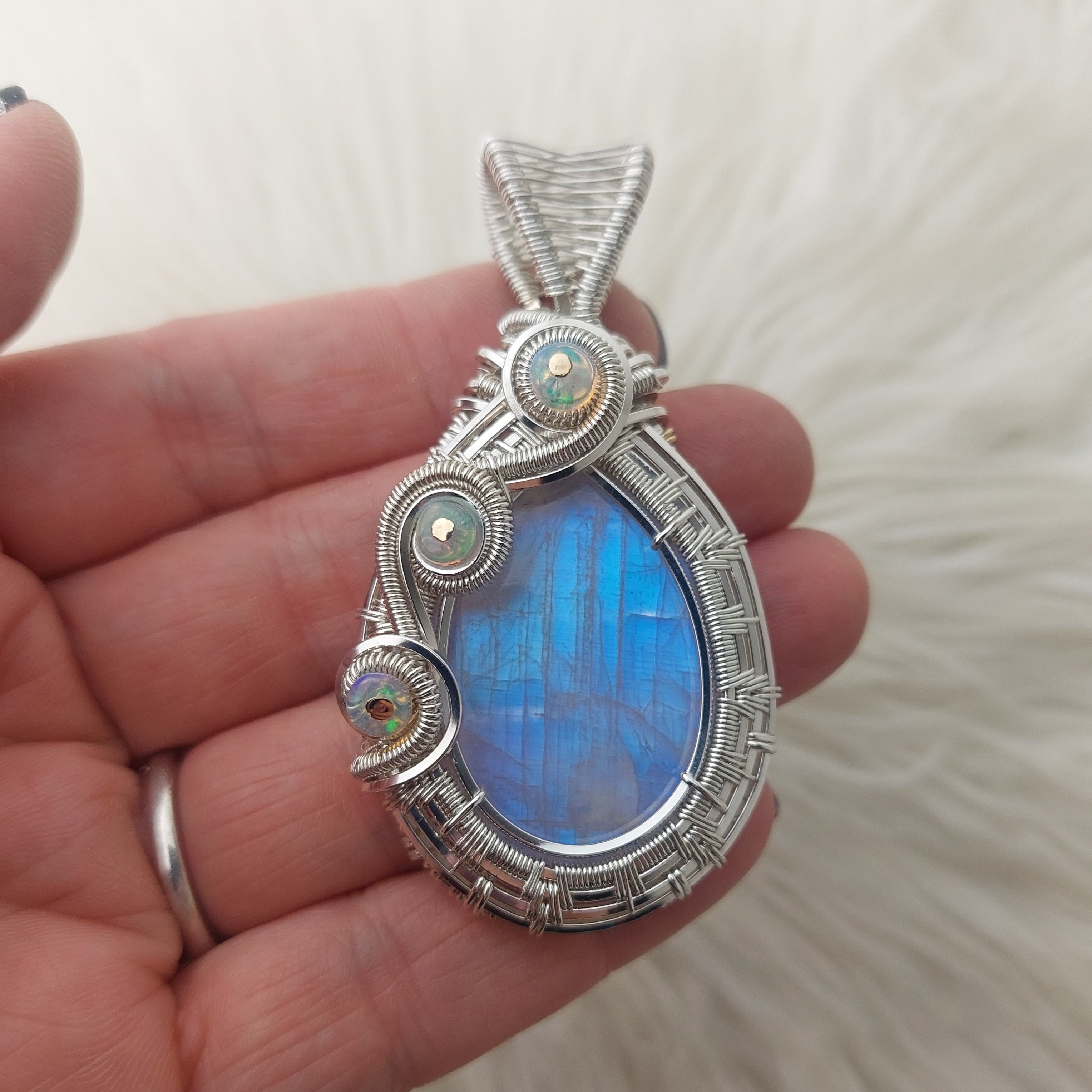 Sterling Silver Blue hotsell Opalized Petrified Wood Wire Wrapped Pendant