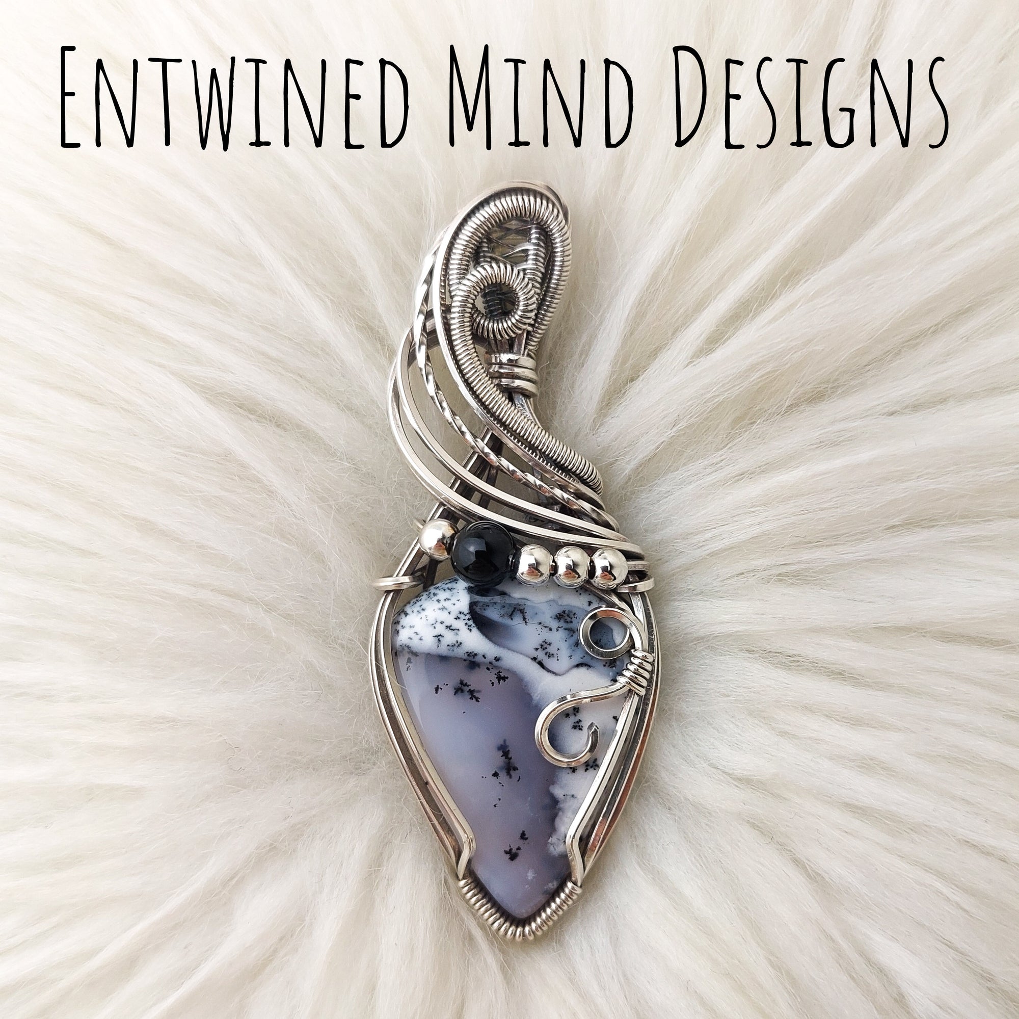 Dendritic White Opal and Sterling Silver Pendant