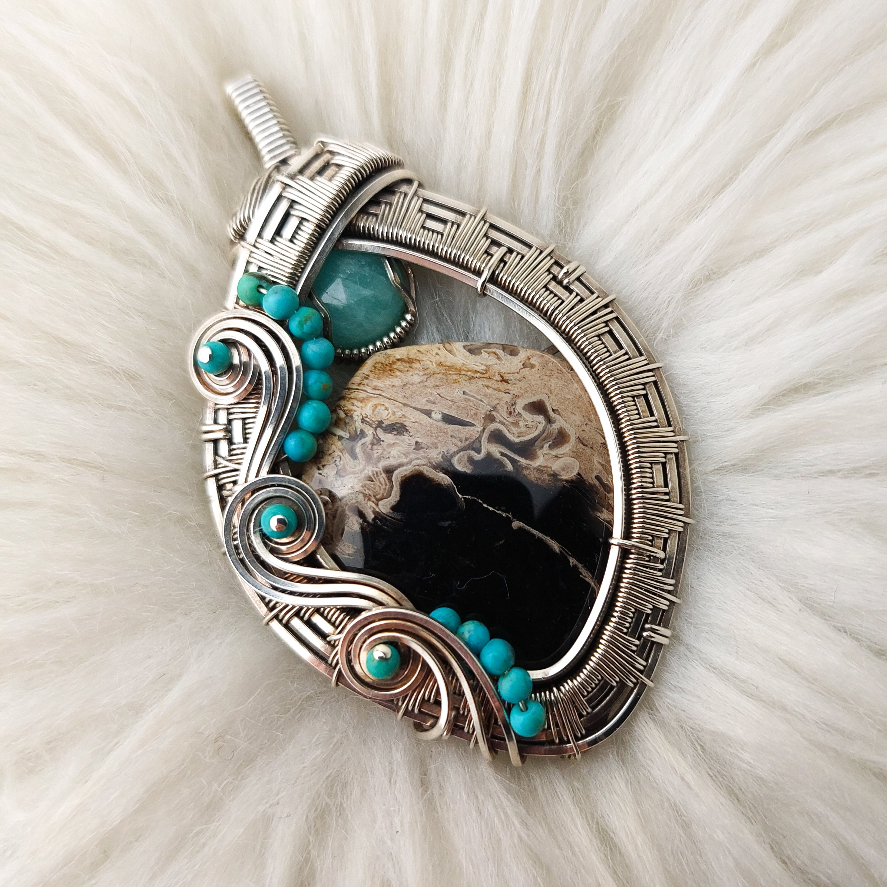 Large top Turquoise Silver Wrapped Pendant