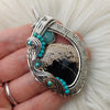 Turquoise and Fossilized Palm Root Agate Statement Pendant In Sterling Silver