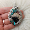 Turquoise and Fossilized Palm Root Agate Statement Pendant In Sterling Silver
