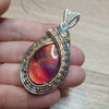 Artisan Cut Red Aurora Opal Statement Pendant In 14k Goldfill and Sterling Silver
