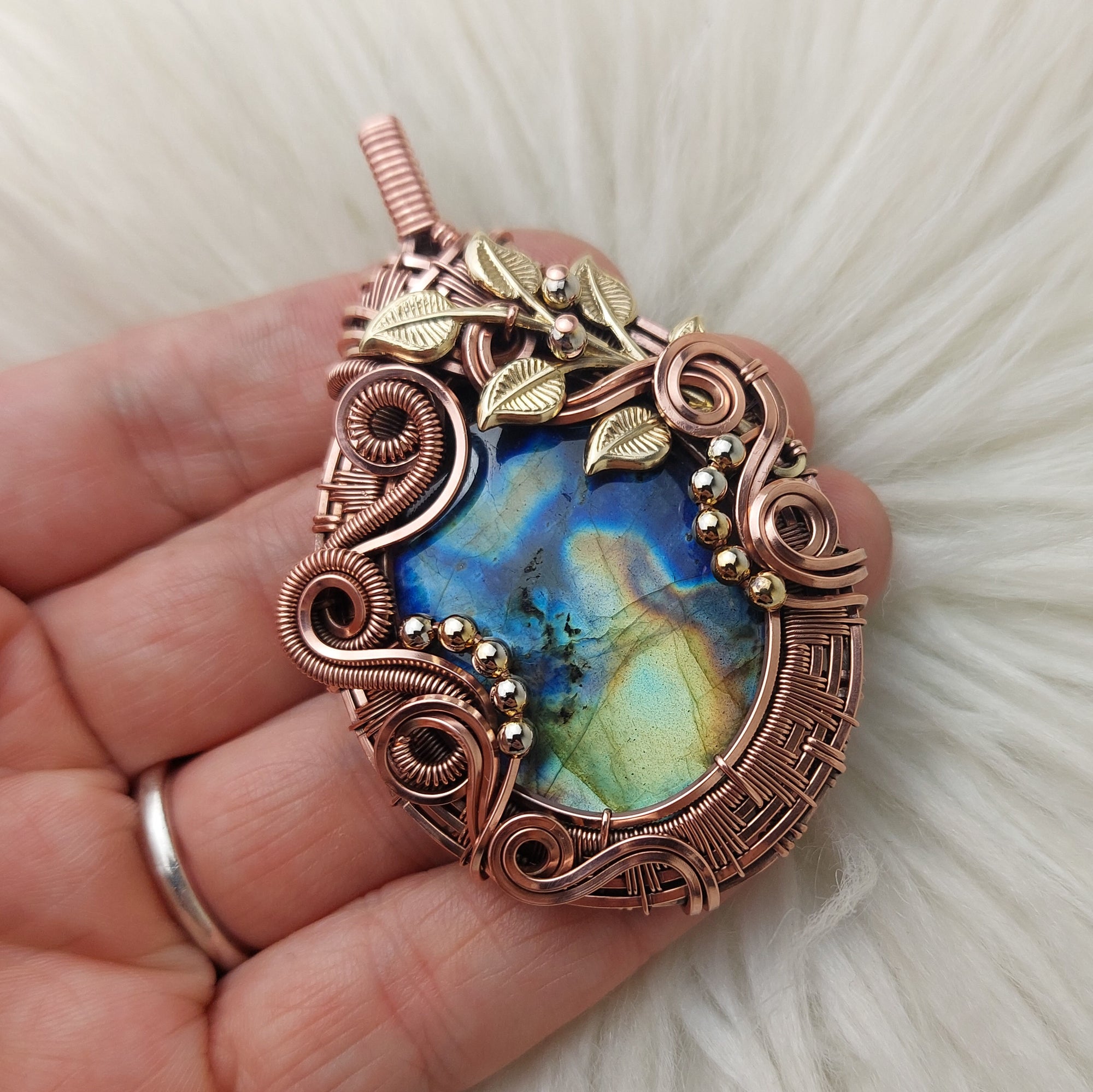 Labradorite In Copper Statement Pendant – Entwined Mind Designs