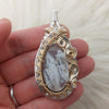 White Plume Agate Sterling Silver And 14k Gold Fill Statement Pendant