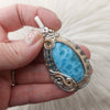 AAA Larimar, Aquamarine, 14k Goldfill, and Silver Statement Pendant